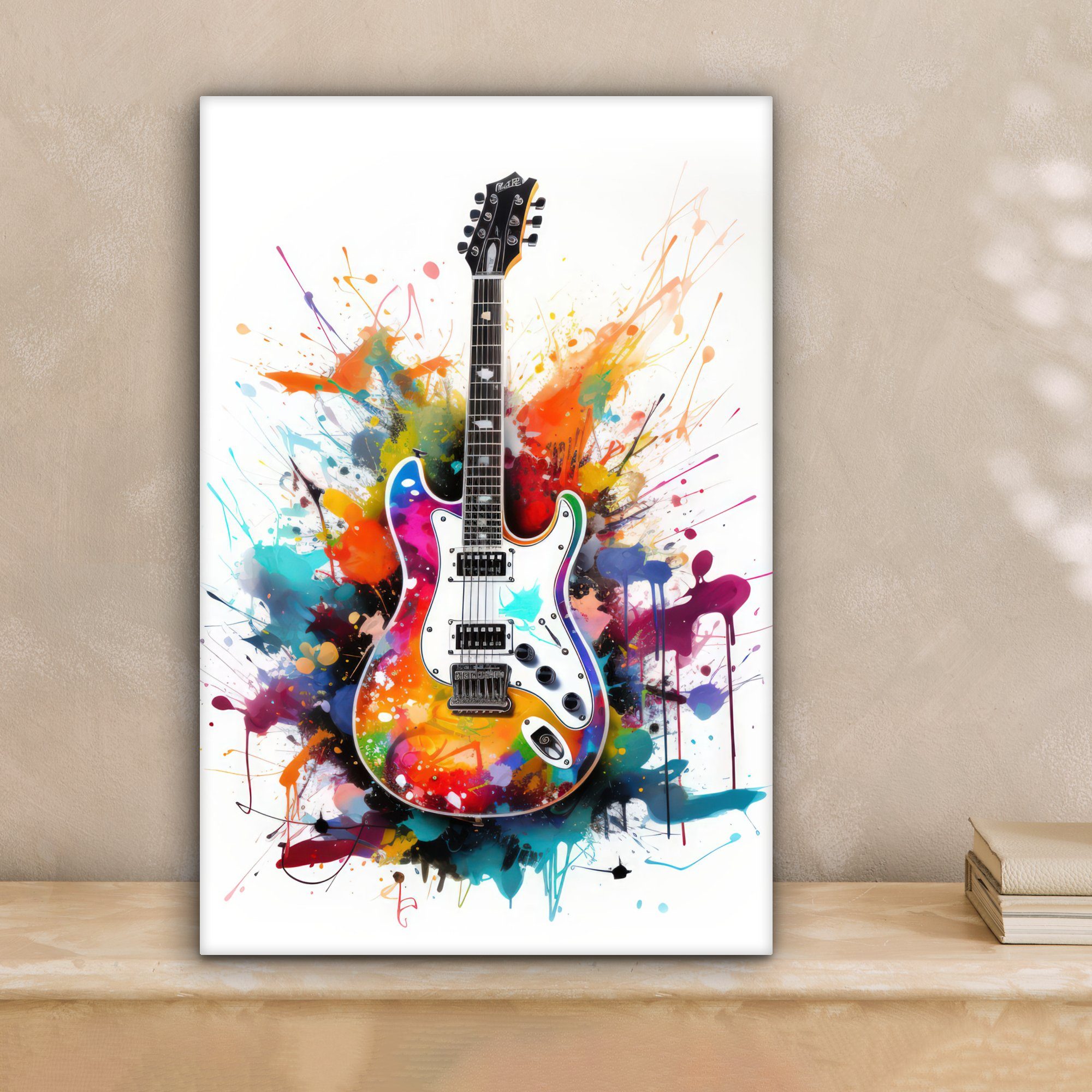 OneMillionCanvasses® Leinwandbild Gitarre - Graffiti - Musik - Weiß, Fotodr günstig online kaufen