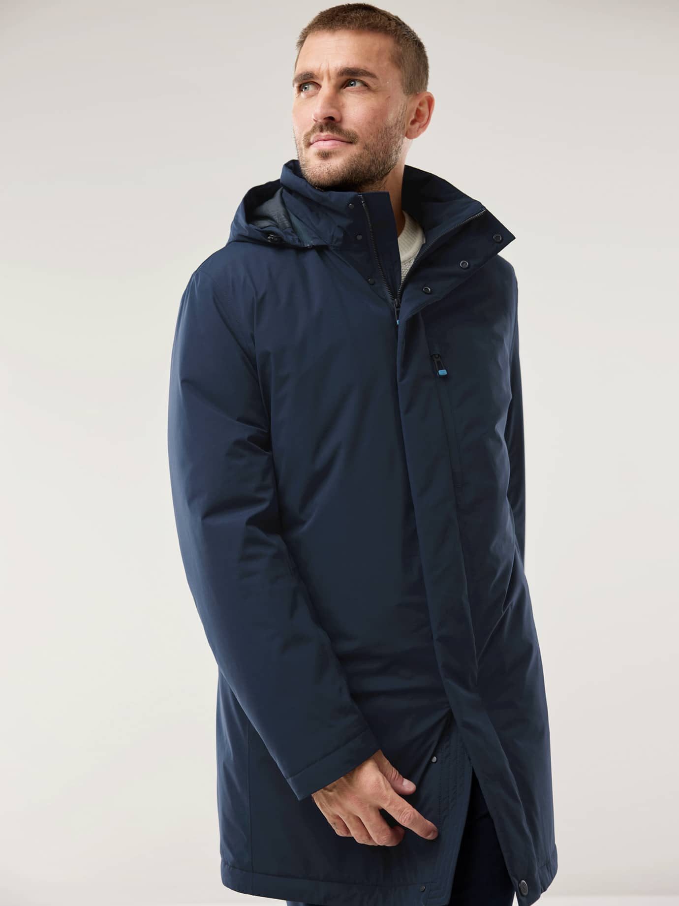 Walbusch Parka Herren Aquastop Daunen Hybrid Jacke mit Kapuze mit echter Daune, Knopfleiste sowie wasserdicht und atmungsaktiv