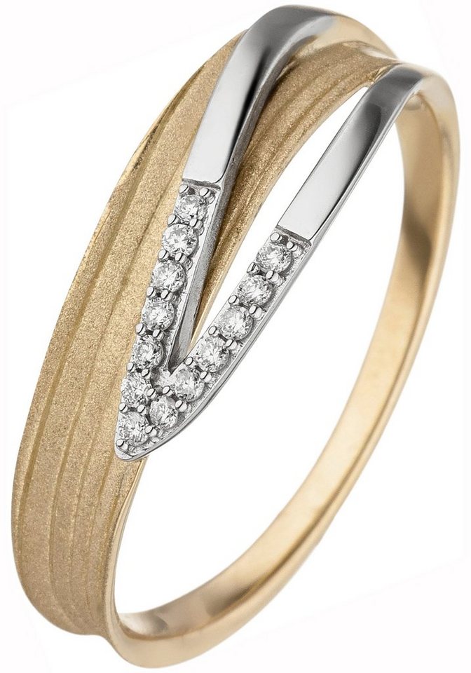 JOBO Fingerring, 585 Gold bicolor mit 13 Diamanten