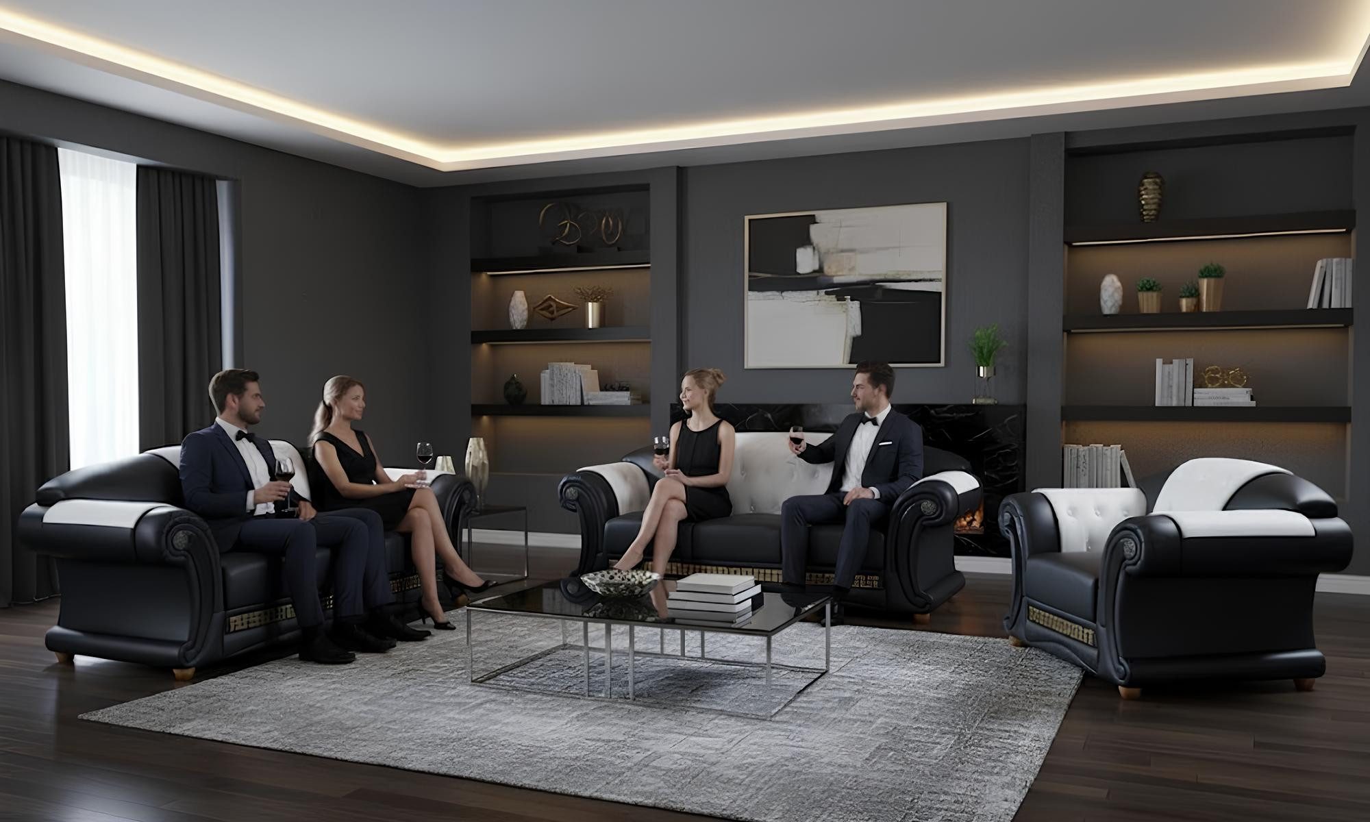 Xlmoebel Polstergarnitur 3+2+1 Garnitur Leder Sofa Polster Couchen Luxus Sofort, (3-tlg., Sofa 3-Sitzer, Sofa 2-Sitzer, Sessel), Made in Europa