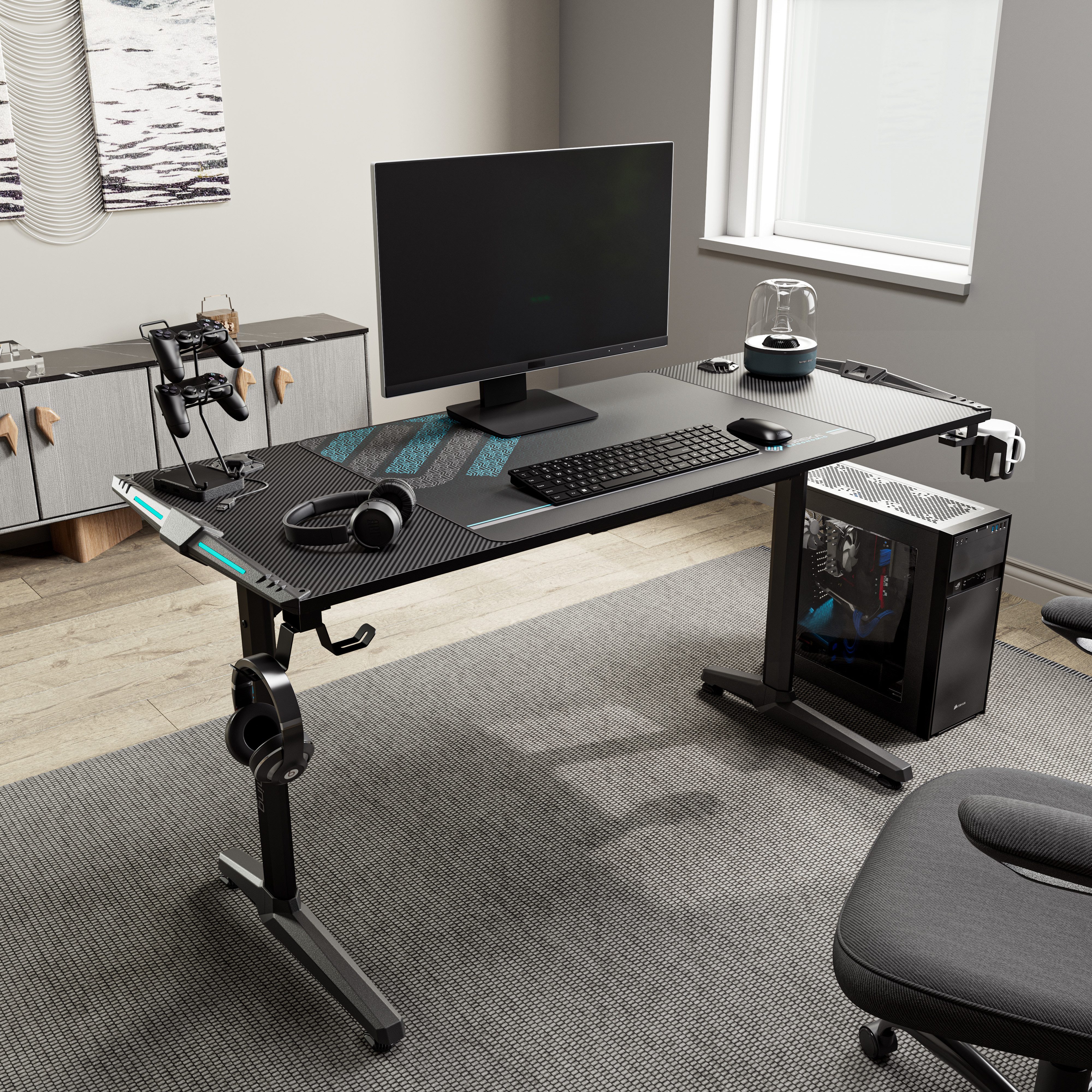 EE EUREKA ERGONOMIC Gamingtisch Computertisch mit LED PC Schreibtisch Ergon günstig online kaufen