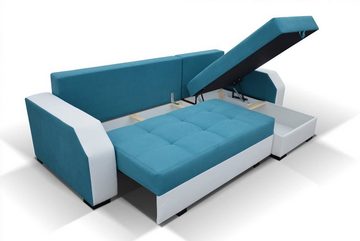 MOEBLO Ecksofa LORIS, Eckcouch mit Schlaffunktion mit zwei Bettkasten Couch L-Form Polstergarnitur Wohnlandschaft Polstersofa mit Ottomane Couchgranitur, - (BxHxT): 250x90x150 cm