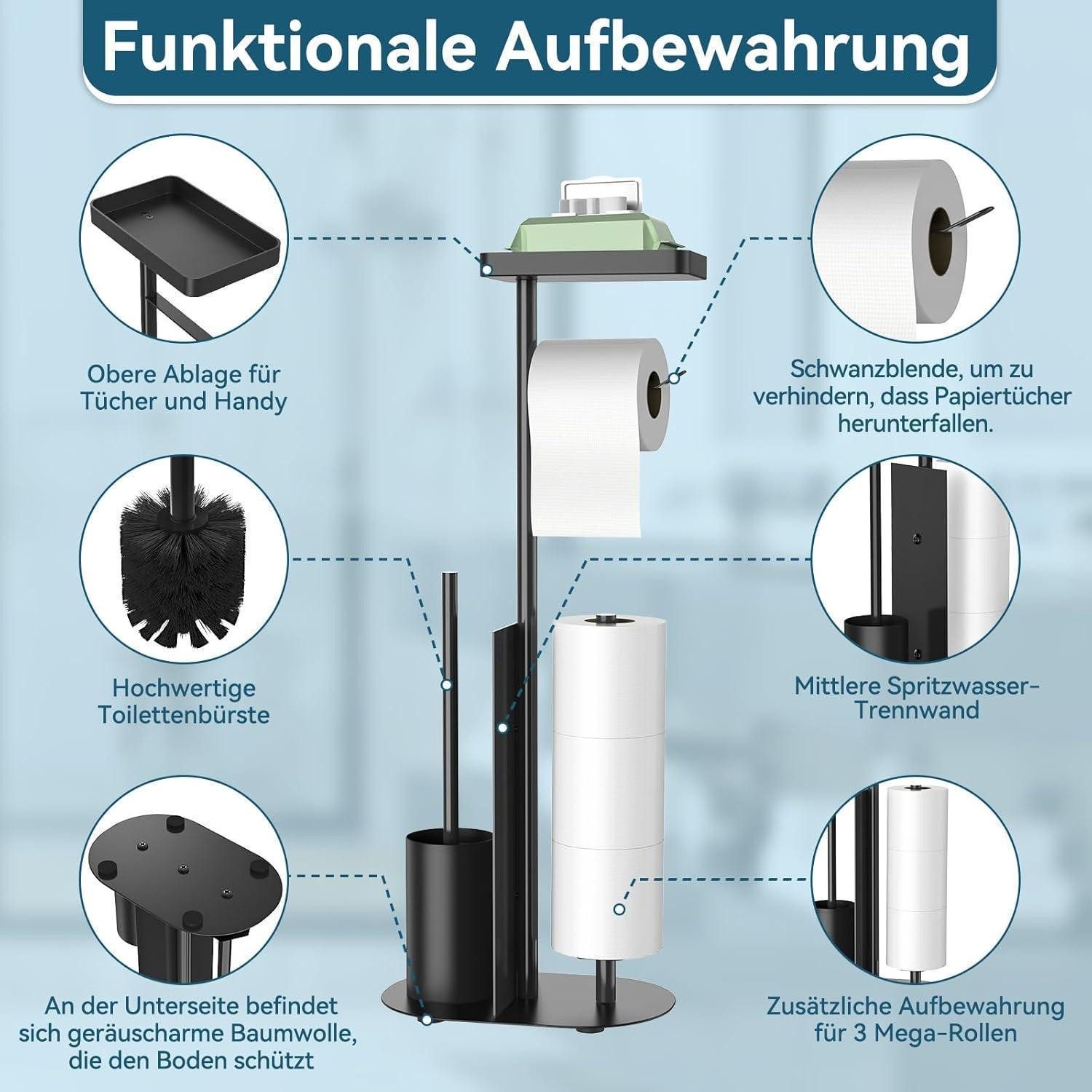 LuxusKollektion Toilettenpapierhalter Klopapierhalter Edelstahl Stehend Klobürste Matt schwarz – Bild 2 von 5