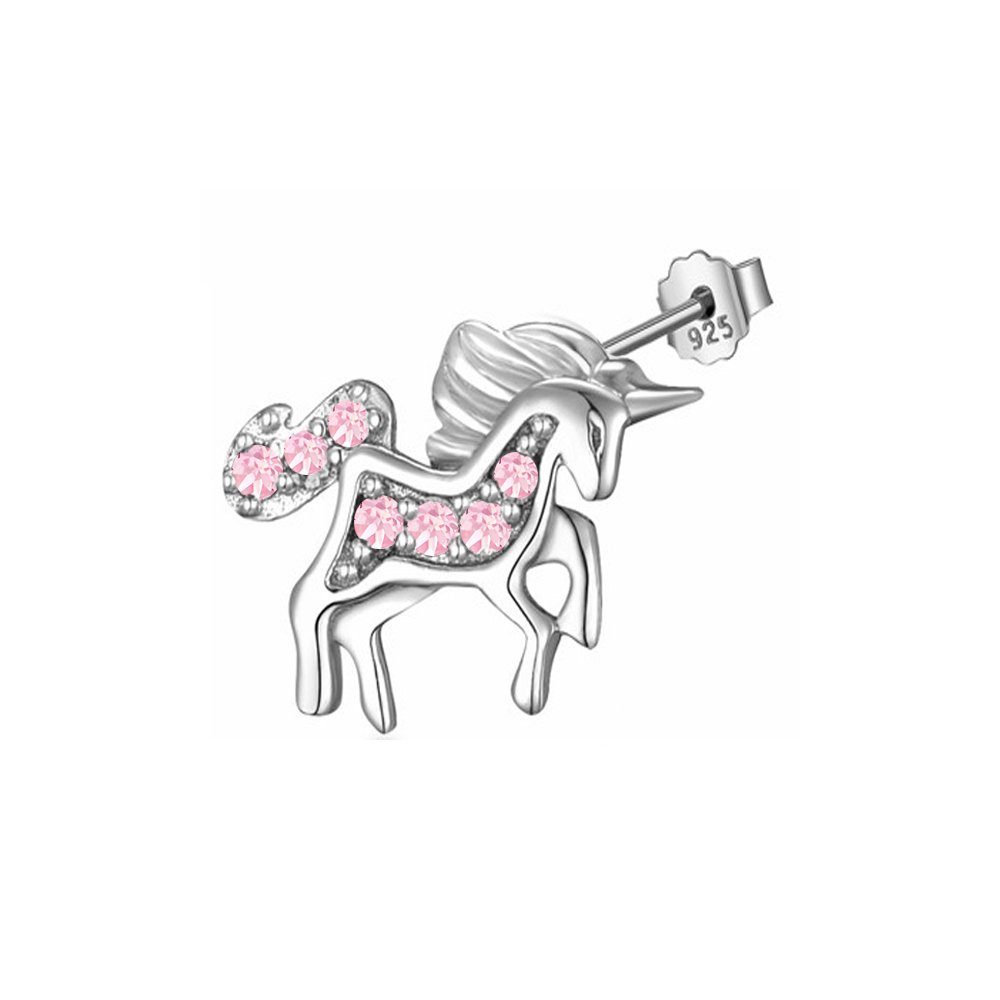 Limana Ohrstecker-Set Ohrringe echt 925 Sterling pink Pferde Einhorn Glitzer Zirkonia Herz, Silber Kristalle Edelstahl