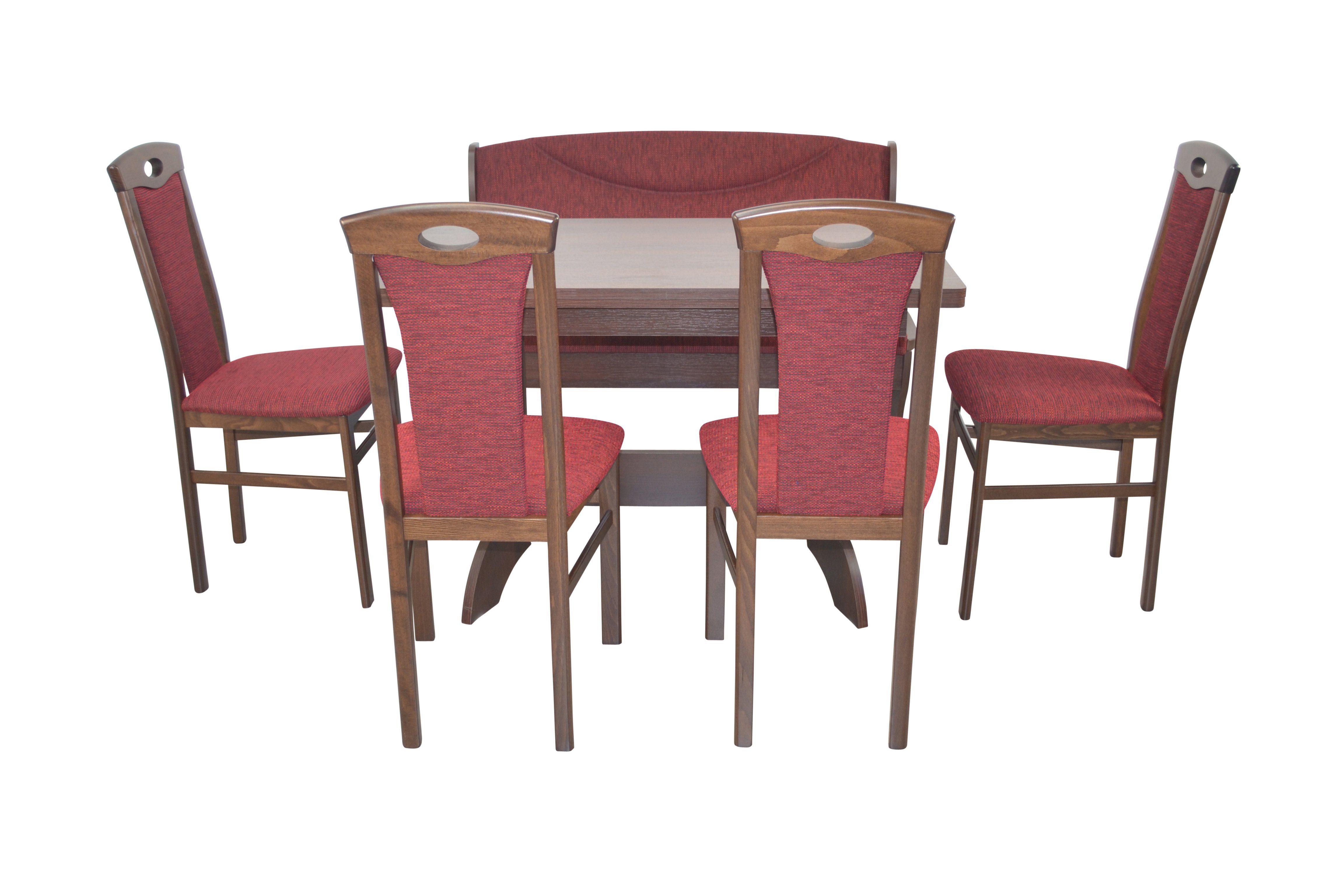 moebel-direkt-online Set), Tischgruppe, Stauraumfunktion 6teilige Essgruppe mit 6teiliges Sitzbank Nussbaum-Nachbildung/bordeaux (Spar-Set,