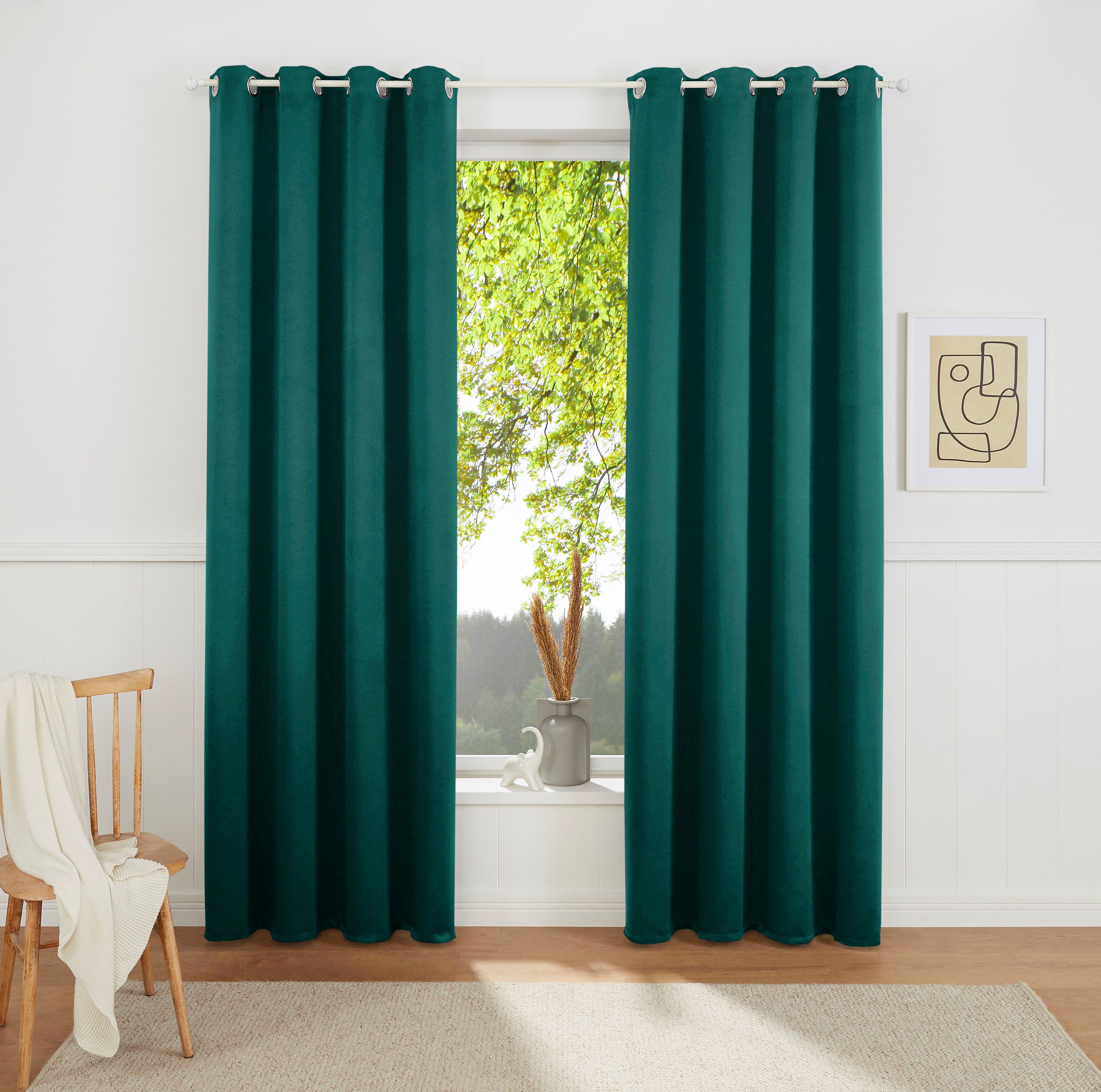my home Gardine SOLA, Ösen (2 St), verdunkelnd, Polyester, Schal einfarbig, Verdunkelung, Überbreite. 1er/2er Set Gardinen