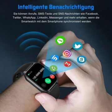 OKWISH Damen Herren Smart Watch Sportuhr Armbanduhr Fitness Uhr Uhren Tracker Smartwatch (1,85 Zoll) Sportuhr mit 50 Sportmodi, Austauschbare Armbänder, Touchscreen, für iOS/Android, mit Anrufe Pulsmesser Schrittzähler Schlafmonitor Aktivitätstracker