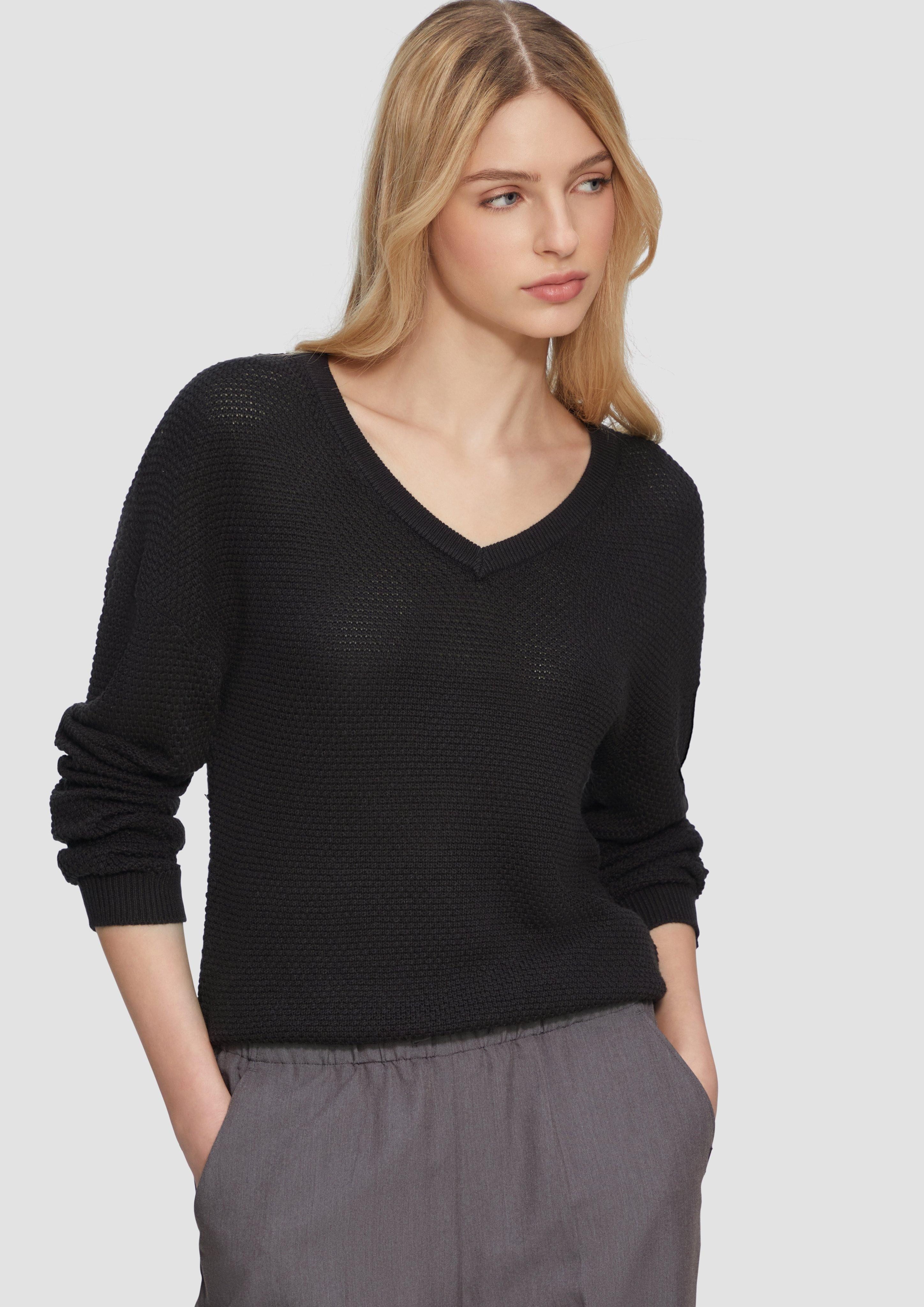 Strickpullover Pullover mit Strukturmuster und V-Ausschnitt