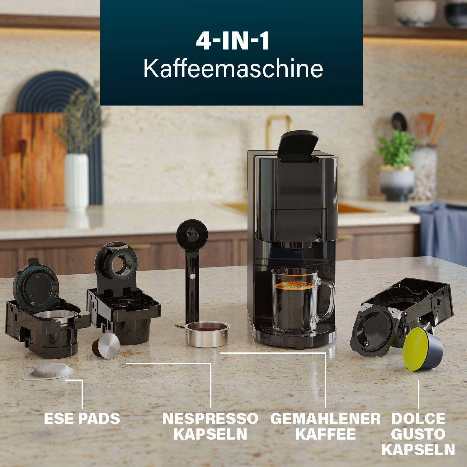 PRINCESS Kapselmaschine 249454, 4-in-1 Multi-Kapsel – 19 bar - Kaltbrühen