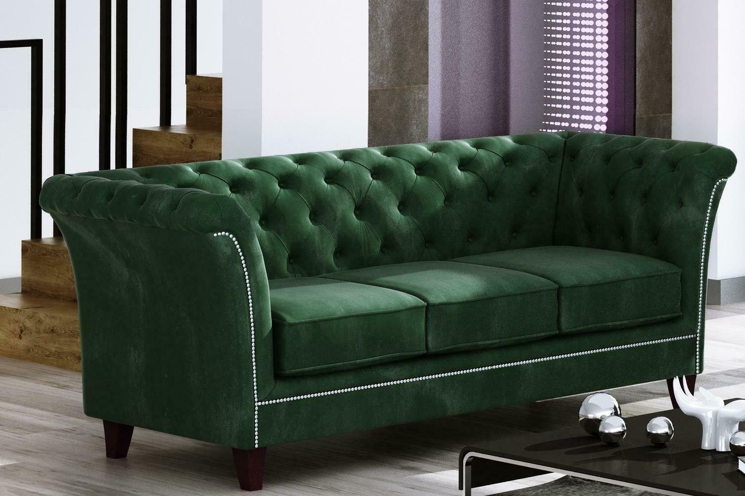 JVmoebel Sofa Grüner Dreisitzer Chesterfield Möbel Luxus 3-Sitzer Couch Edel Neu, Made in Europe