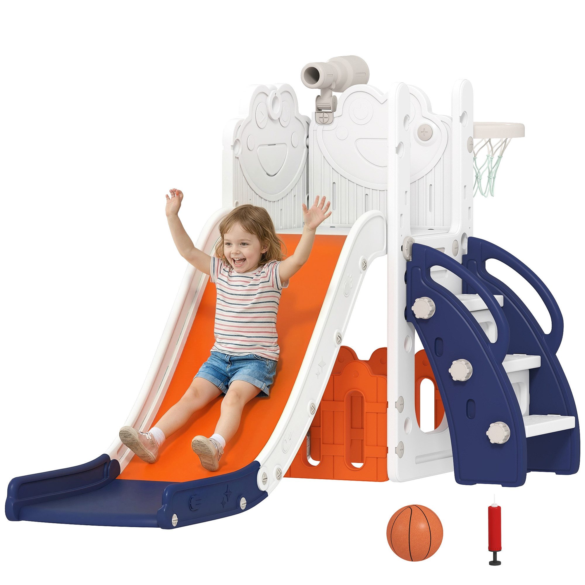FELIXLEO Erwachsenendreirad 5-in-1 Kinderrutschenset, Teleskop, Basketballkorb, Kunststoff