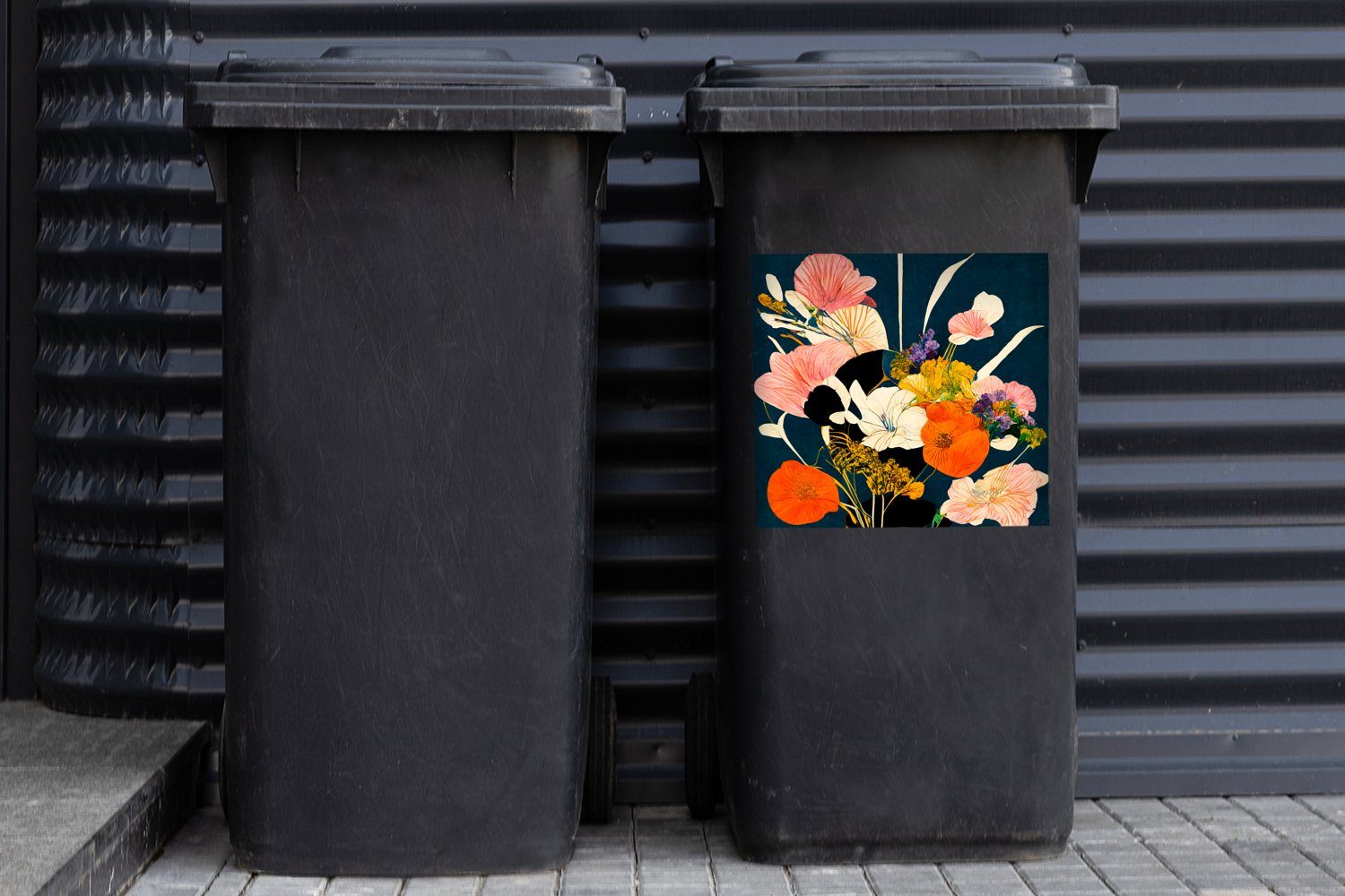 Malerei Wandsticker (1 Mülltonne, St), Blumen Sticker, MuchoWow - - Mülleimer-aufkleber, Container, Vase Abfalbehälter - Pflanzen