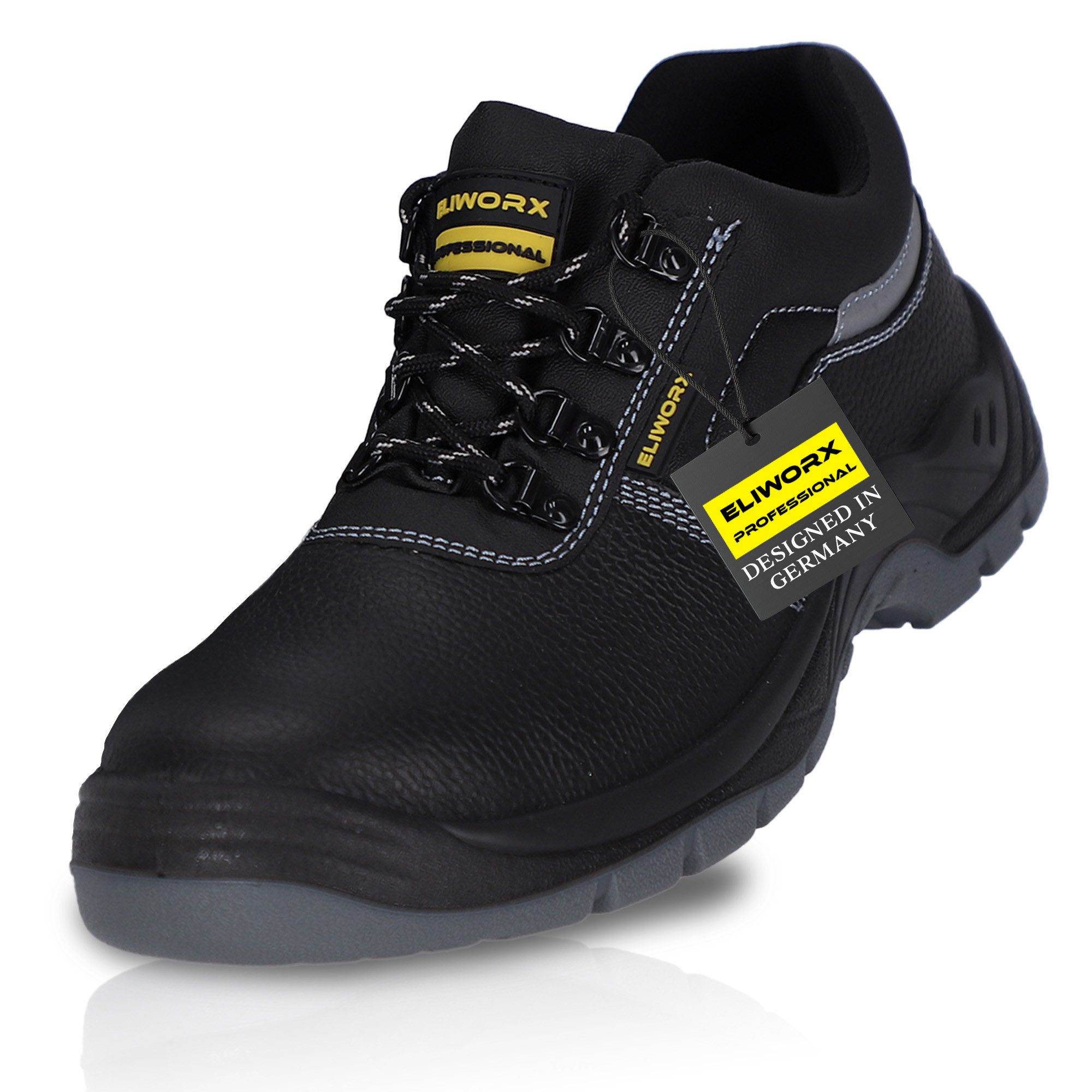 ELIWORX S3 SR Schuh mit Stahlkappe aus echtem Rindleder - Arbeitsschuhe Herren Sicherheitsschuh Atmungsaktiv, Durchtrittsichere Zwischensohle, besonders rutschhemmend