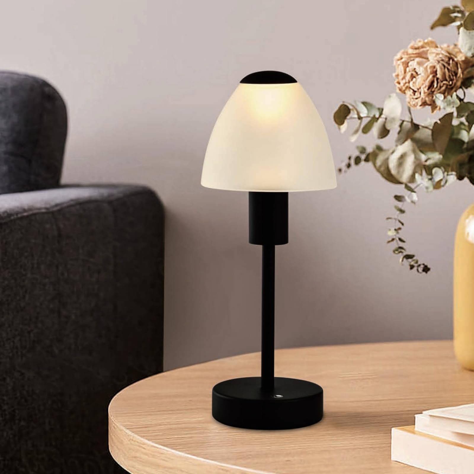 LQWELL Schreibtischlampe Touch Tischleuchte Kabellos Nachttischlampe Hochwertige, LED fest integriert, warmweiß, Naturweiß, Kaltweiß, Typ C USB Wiederaufladbar für Drinnen Restaurant Wohnzimmer