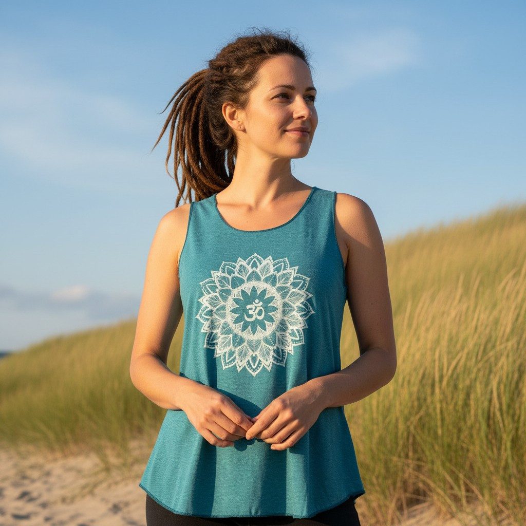 Guru-Shop T-Shirt Tanktop mit Ethnodruck, Mandala Yogatop - petrol Festival günstig online kaufen