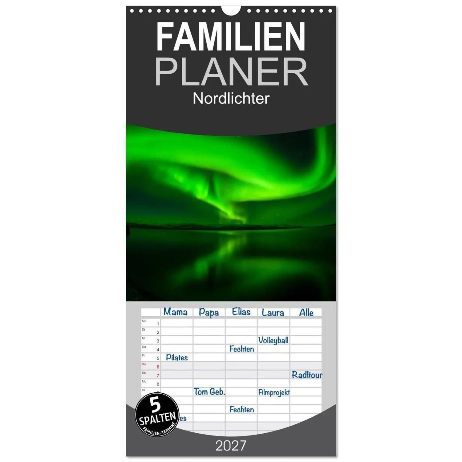 CALVENDO Wandkalender Familienplaner 2027 - Nordlichter mit 5 Spalten (Wandkalender, 21 x...
