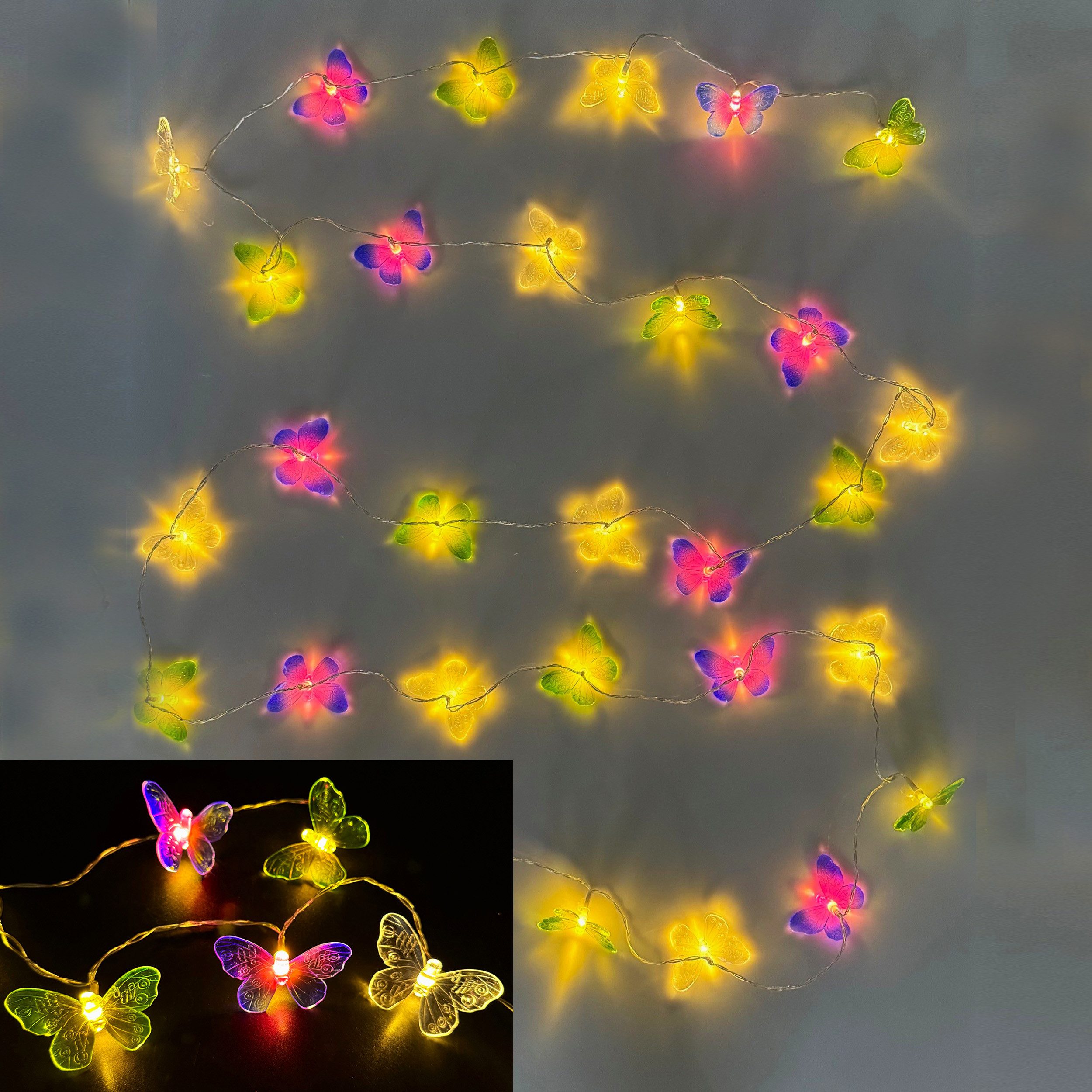 Online-Fuchs LED-Lichterkette mit 30 Schmetterlingen und Timer - für innen und außen - Outdoor, Batteriebetrieben - Deko für Garten, Balkon, Terrasse