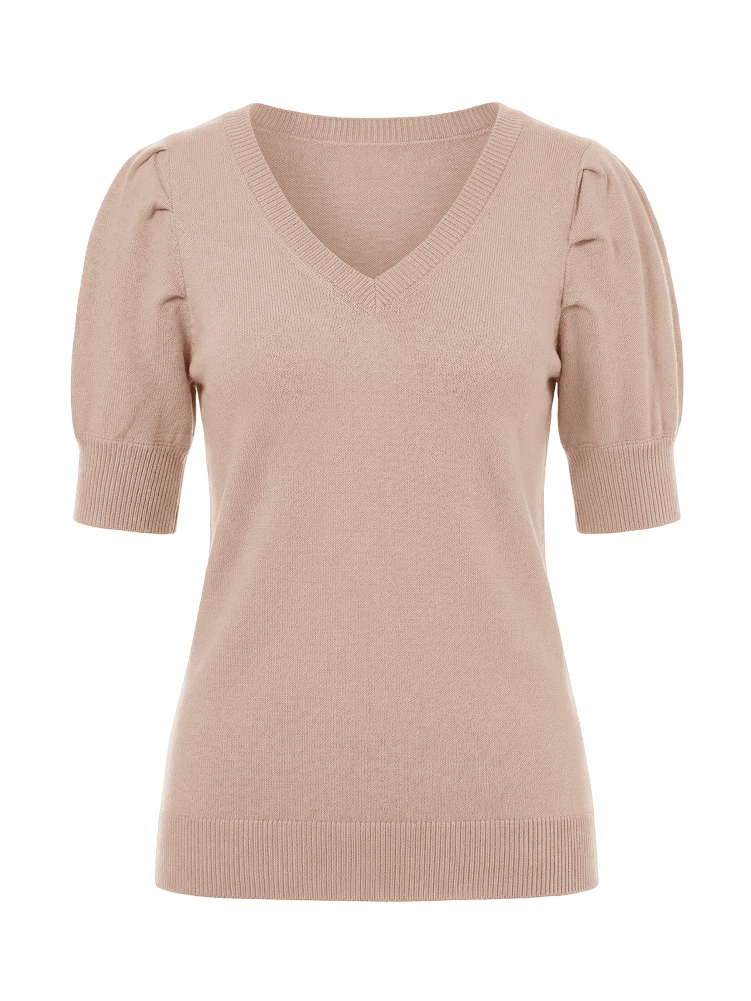 Imily Bela Stricktop Damen Halbarm Puffärmel V-Ausschnitt Top Stricken Sommer Casual (Packung, 1-tlg., 1per-Pack) gehäkelt in Unifarbe – Bild 5 von 5