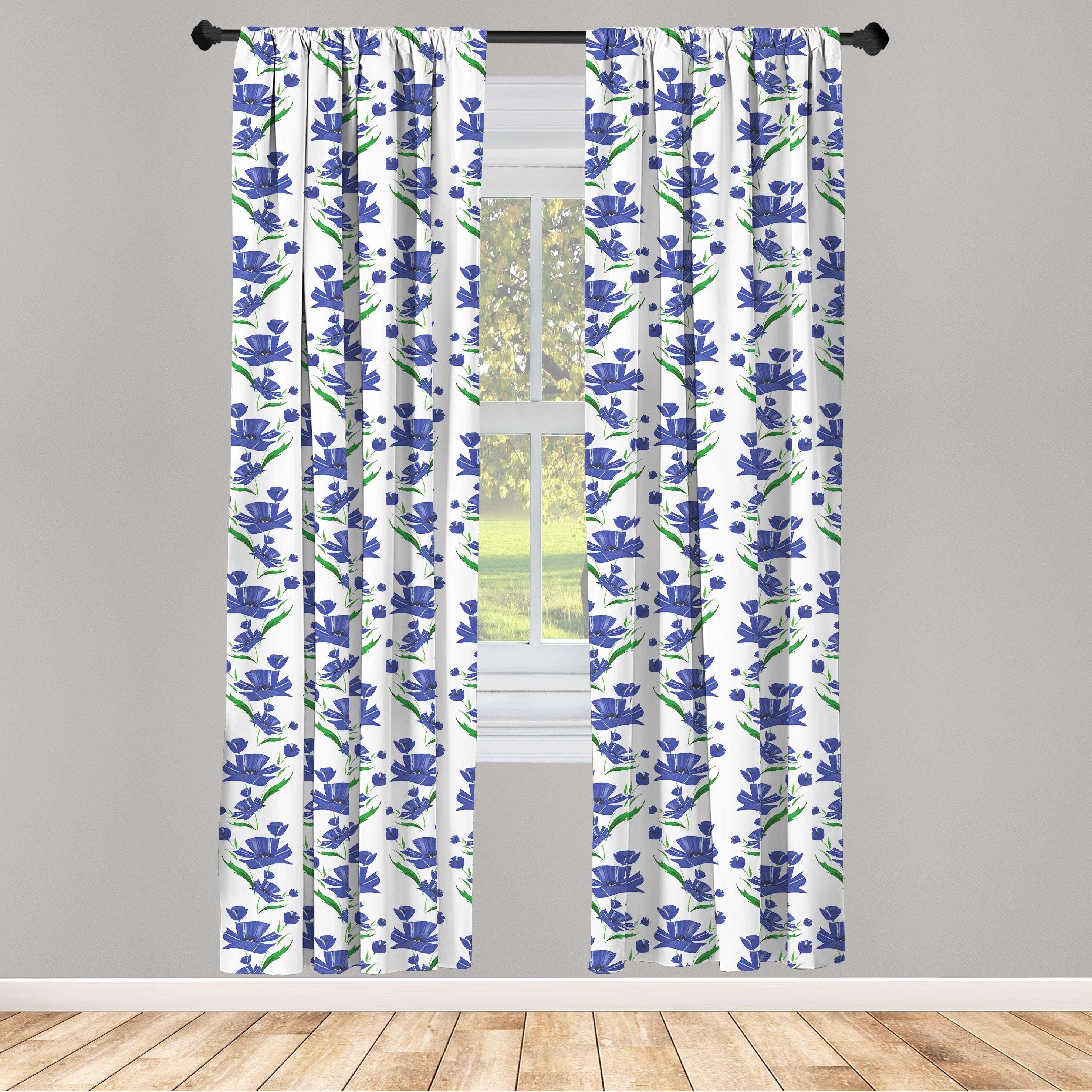 Gardine Vorhang für Wohnzimmer Schlafzimmer Dekor, Abakuhaus, Microfaser, Blume Cornflower Shabby Kunst | Fertiggardinen