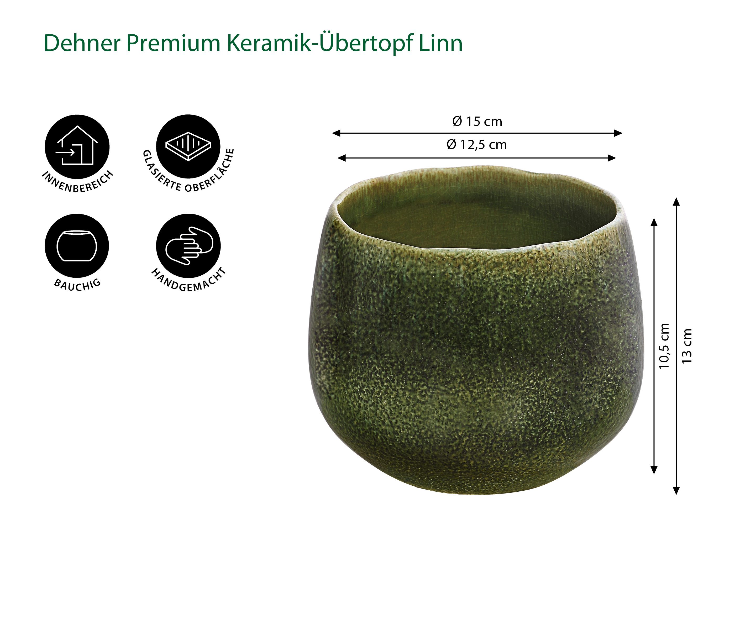 Dehner Übertopf Linn, lasierte Keramik, dunkelgrün günstig online kaufen