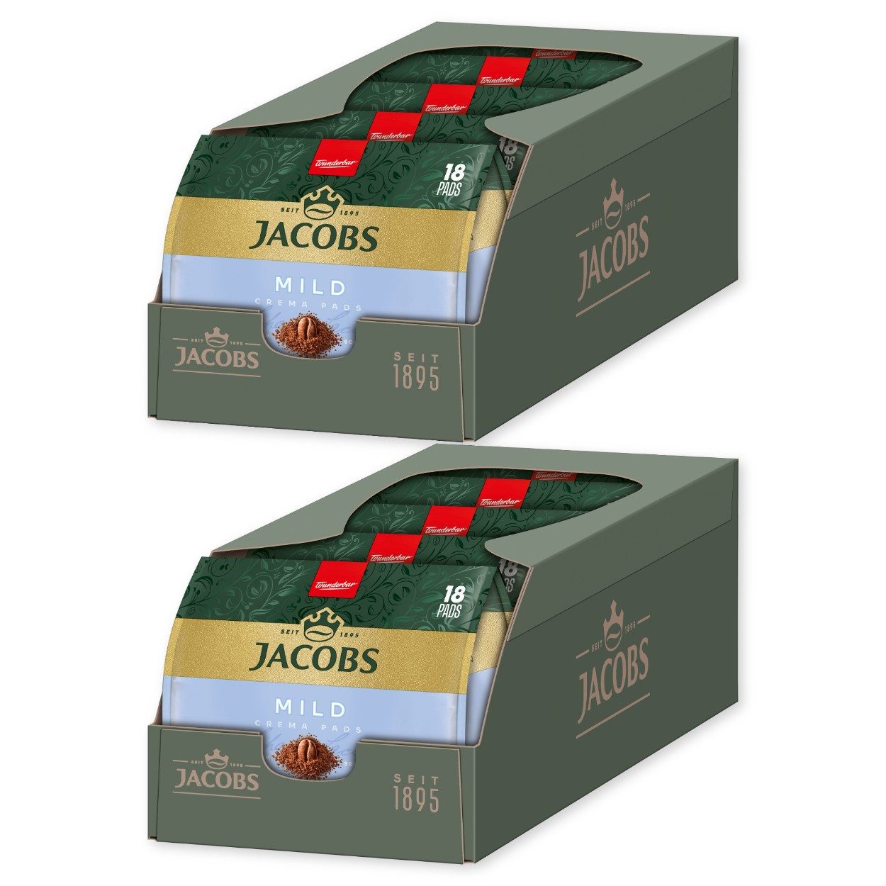 JACOBS Kaffee Crema Mild helle Röstung Senseo kompatibel 10 x 18 = 180 Kaffeepads, (Packung, 10er Pack)