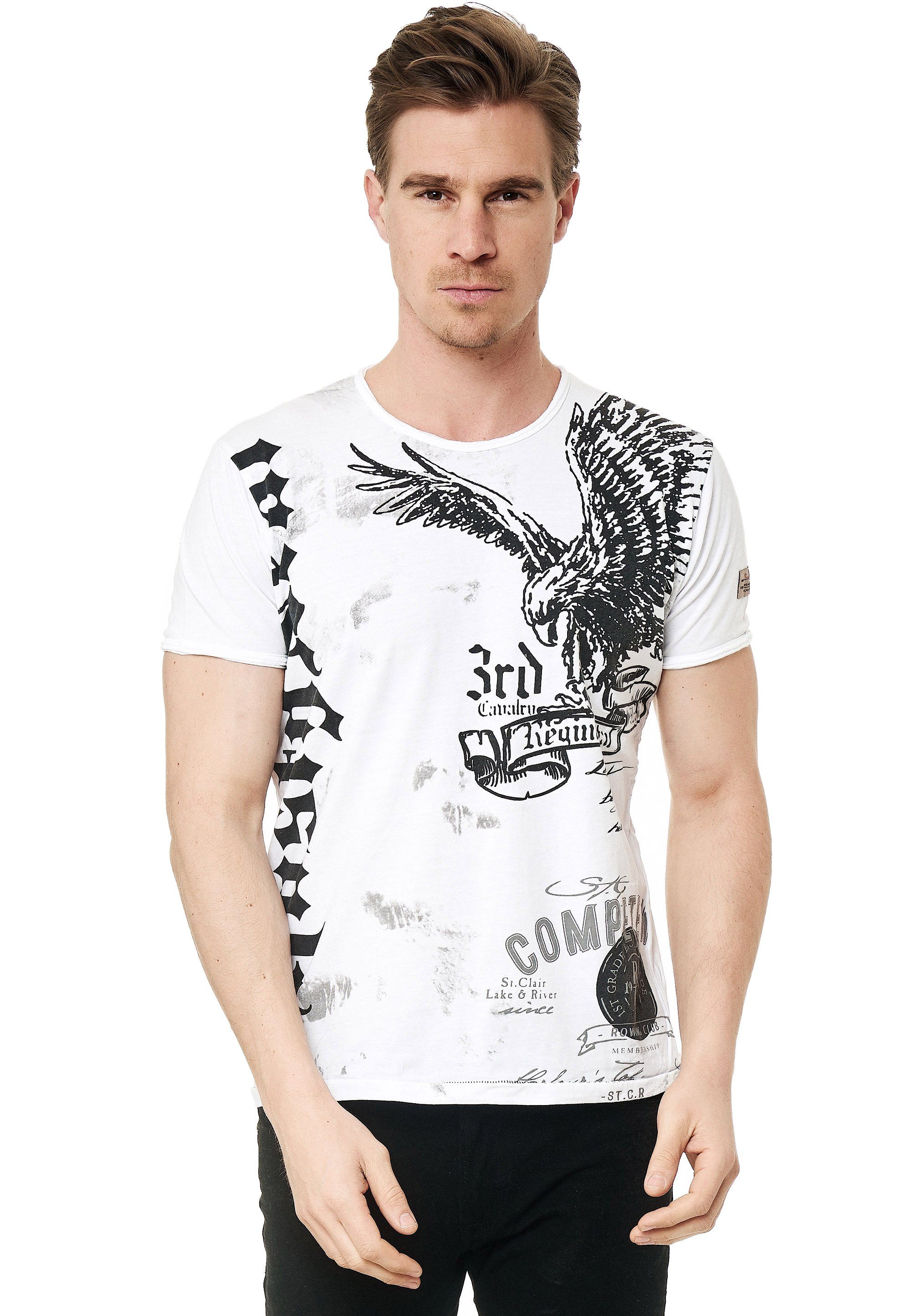Rusty Neal T-Shirt mit Adler-Print weiß-schwarz