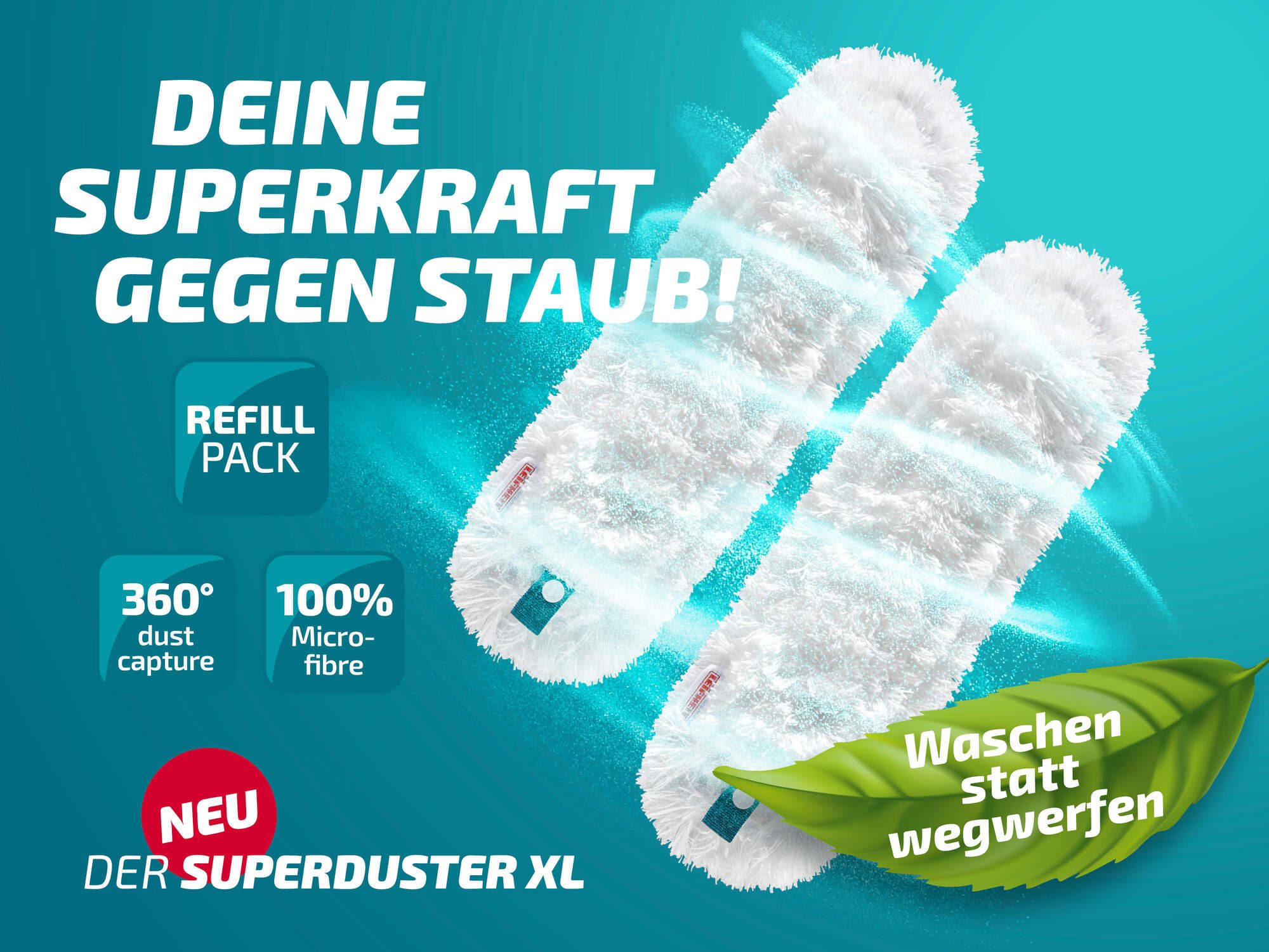 Leifheit Staubwischer Staubbezüge im 2er Set für den SUPERDUSTER XL (2-St), langlebig, waschbar, starke Reinigung für große Flächen