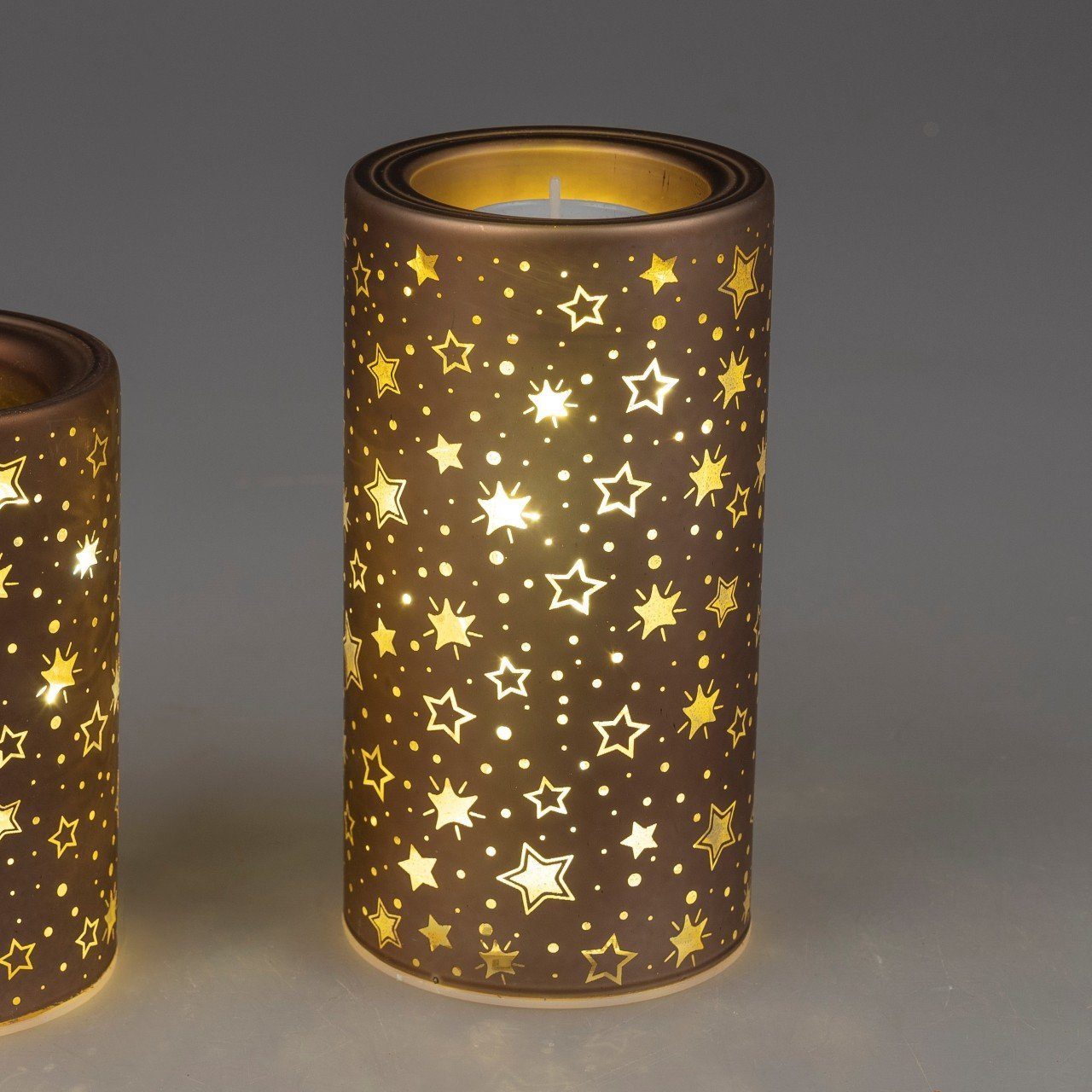 Stars, Teelichthalter H:15cm D:8cm Braun Chocolate Glas formano