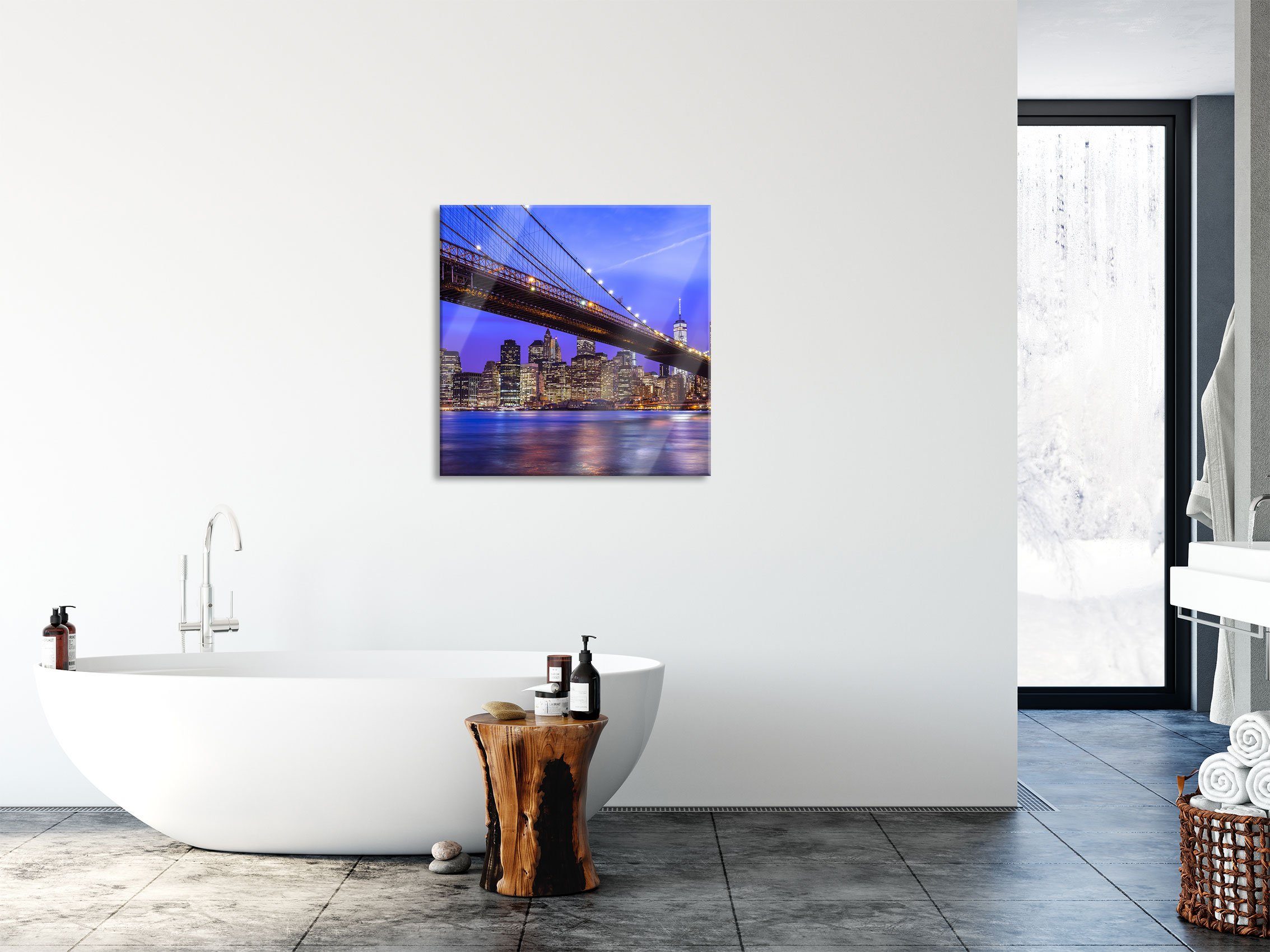 Pixxprint Glasbild Bridge, Brooklyn York York New und Bridge Echtglas, New (1 Glasbild St), inkl. Aufhängungen Brooklyn Abstandshalter aus