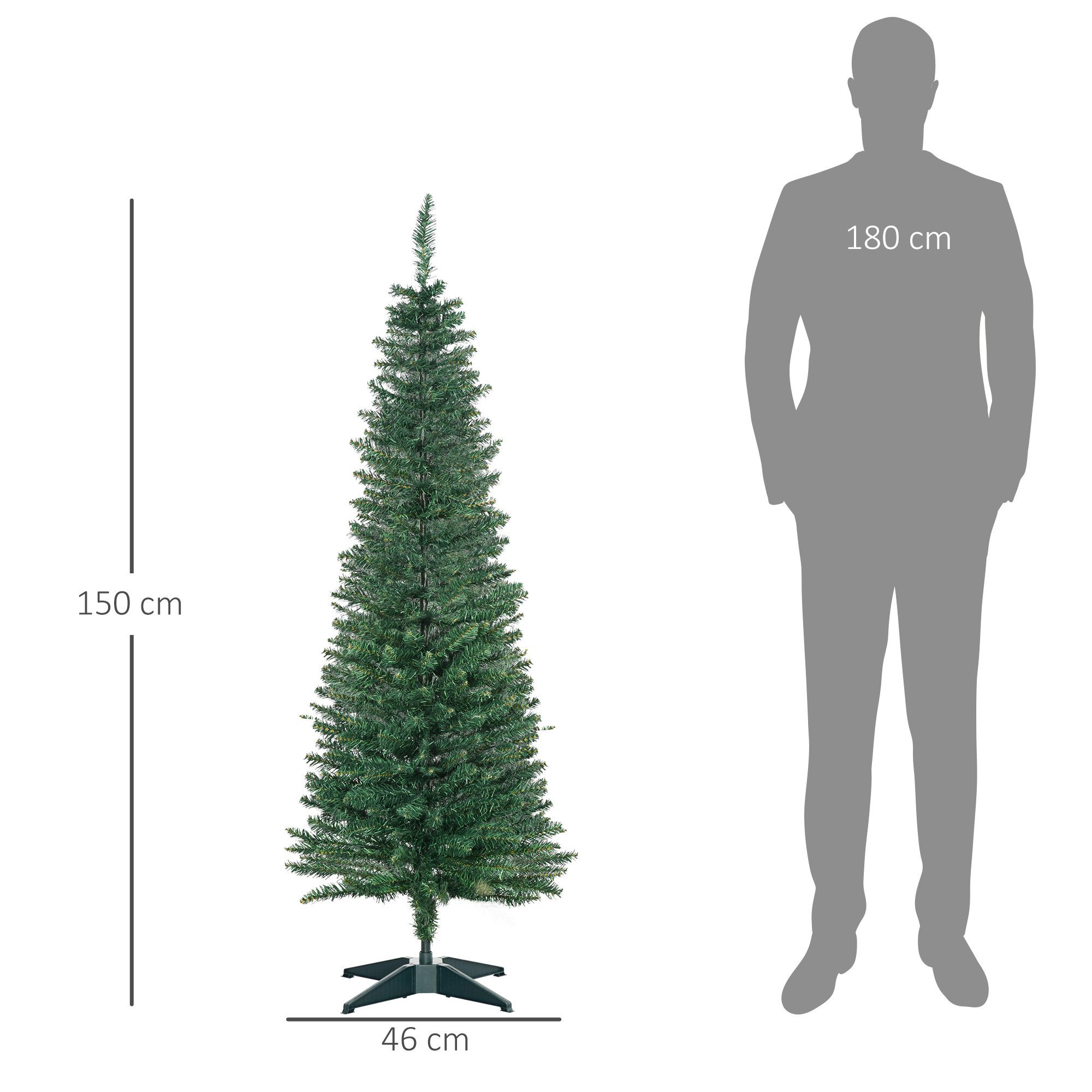 HOMCOM Künstlicher Weihnachtsbaum Tannenbaum künstlich mit 631 Spitzen Christbaum, Kunsttanne, 46 x 150 cm (BxH), grün