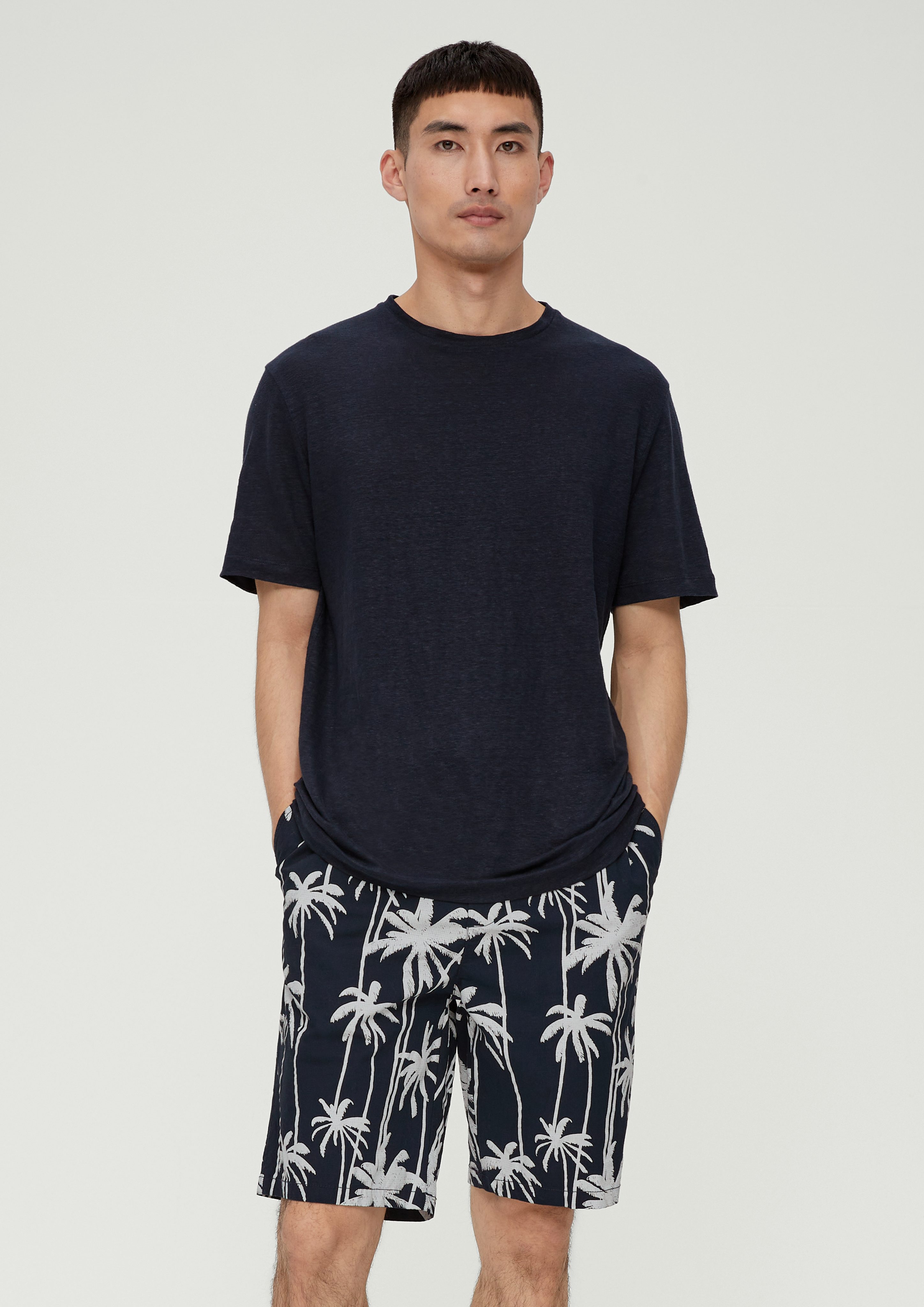 s.Oliver Bermudas Relaxed: Jogger mit All-over-Print Durchzugkordel navy