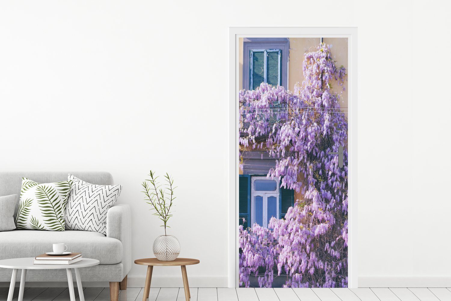 MuchoWow St), Blumen, cm Türtapete Tür, bedruckt, Matt, für Regen Türaufkleber, Fototapete (1 75x205 voller Blauer