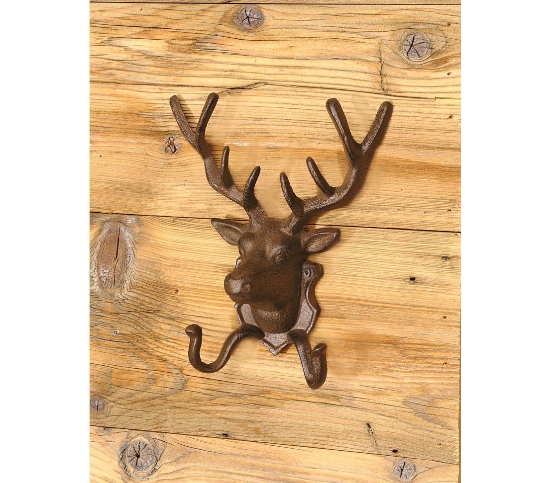 Dehner Gartenfigur Hirsch mit Haken, nostalgisch, 26 x 21.5 x 10.5 cm