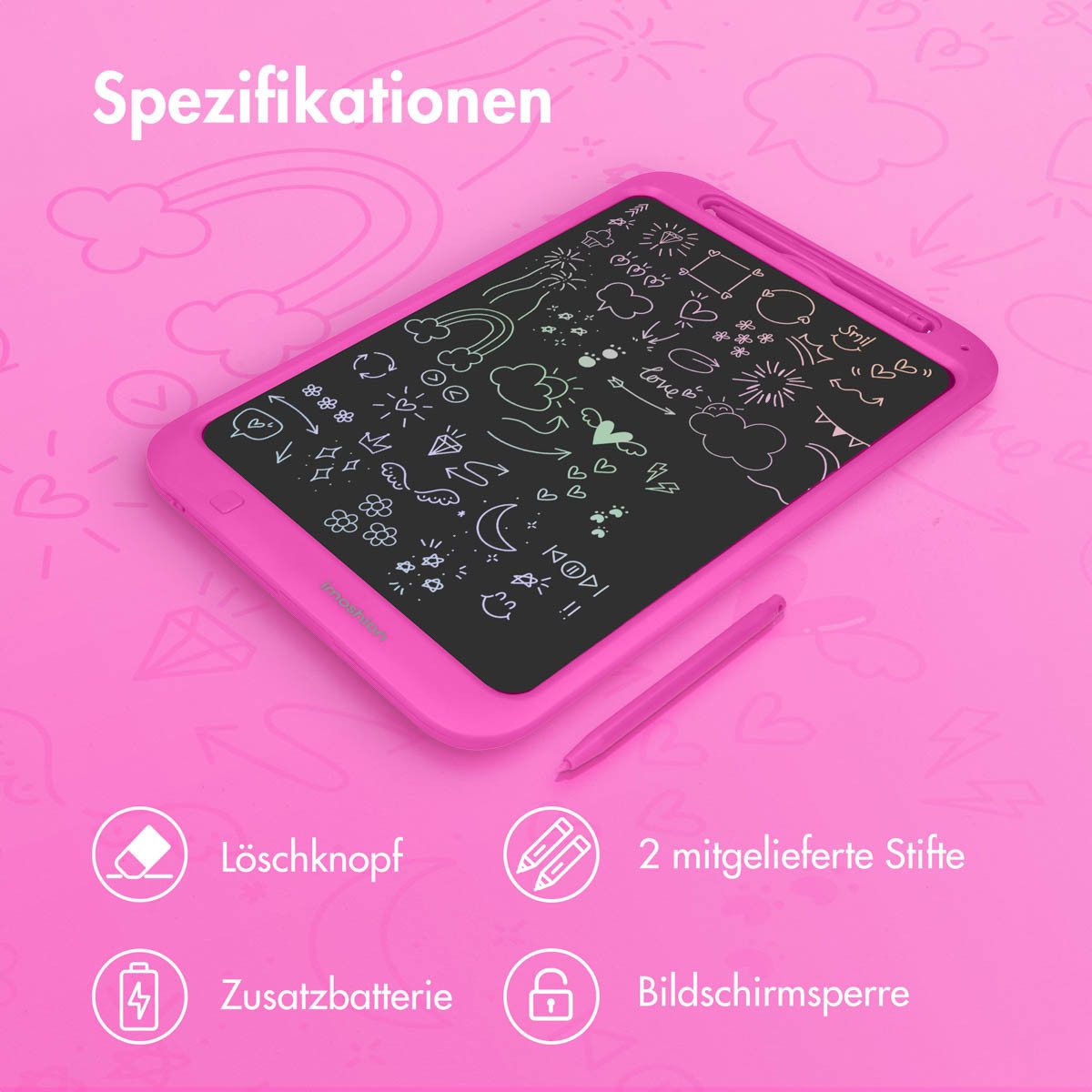 imoshion imoshion LCD-Zeichentablett für Kinder - Mit Farbbildschirm und 2 Stif Grafiktablett – Bild 5 von 5