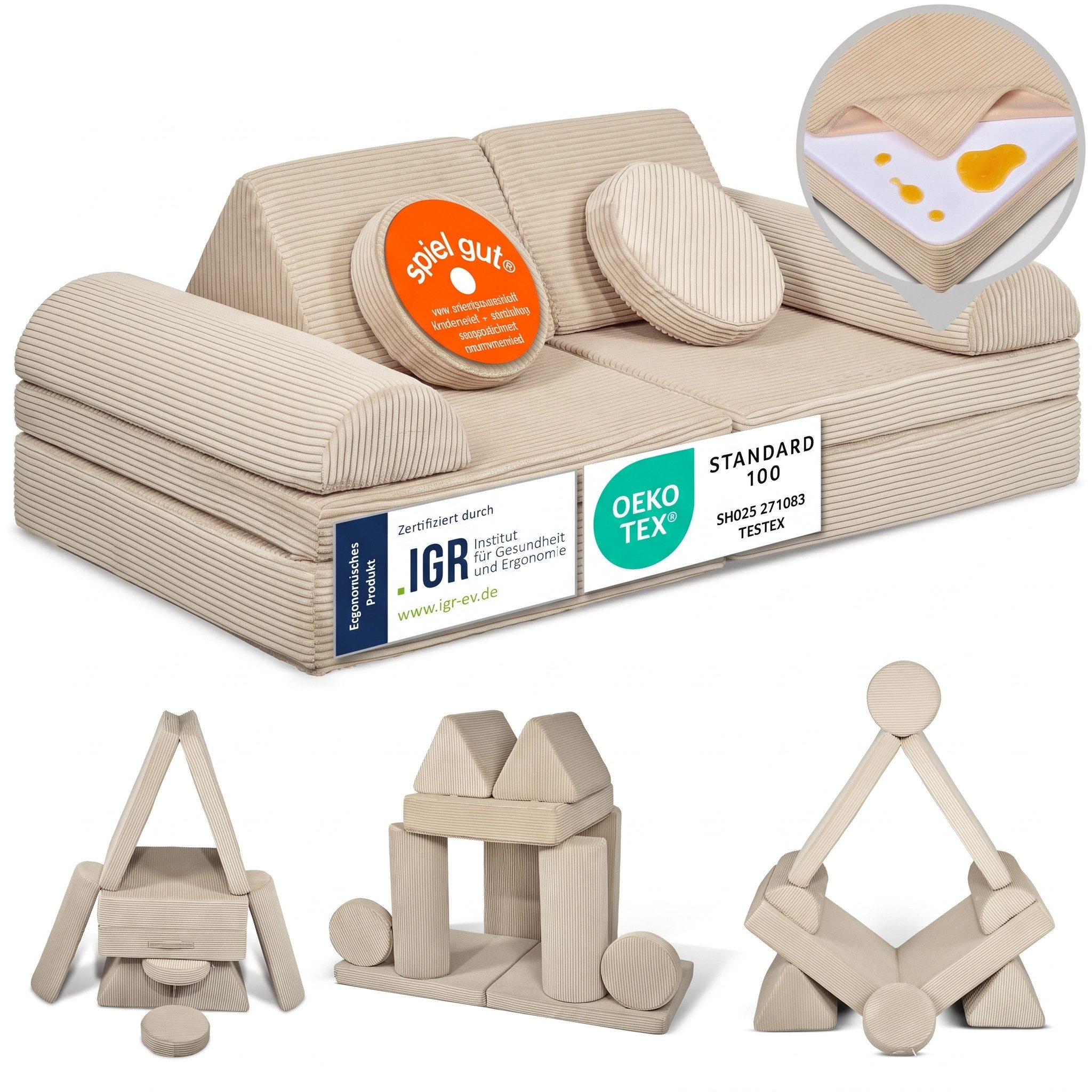Linodino Kindersofa Spielsofa I Schaumstoff Stapelsteine für Kinder I Kindercouch, 3 Jahre Garantie