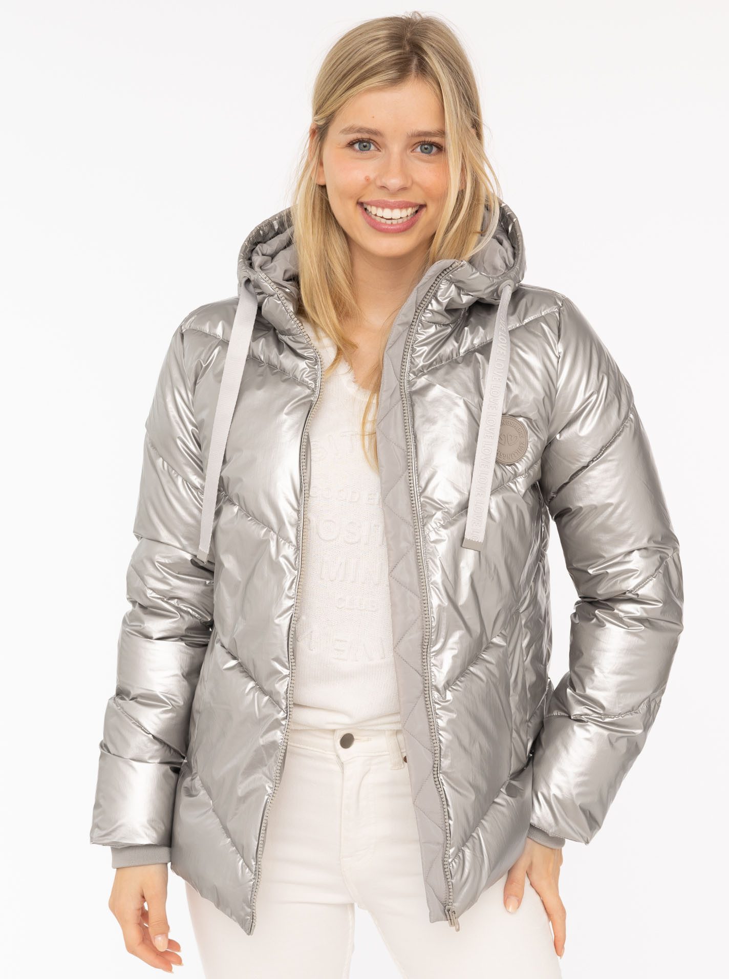 Zwillingsherz Steppjacke "Zwillingsherz" glänzend, Kapuze, Herzchen-Prägung günstig online kaufen
