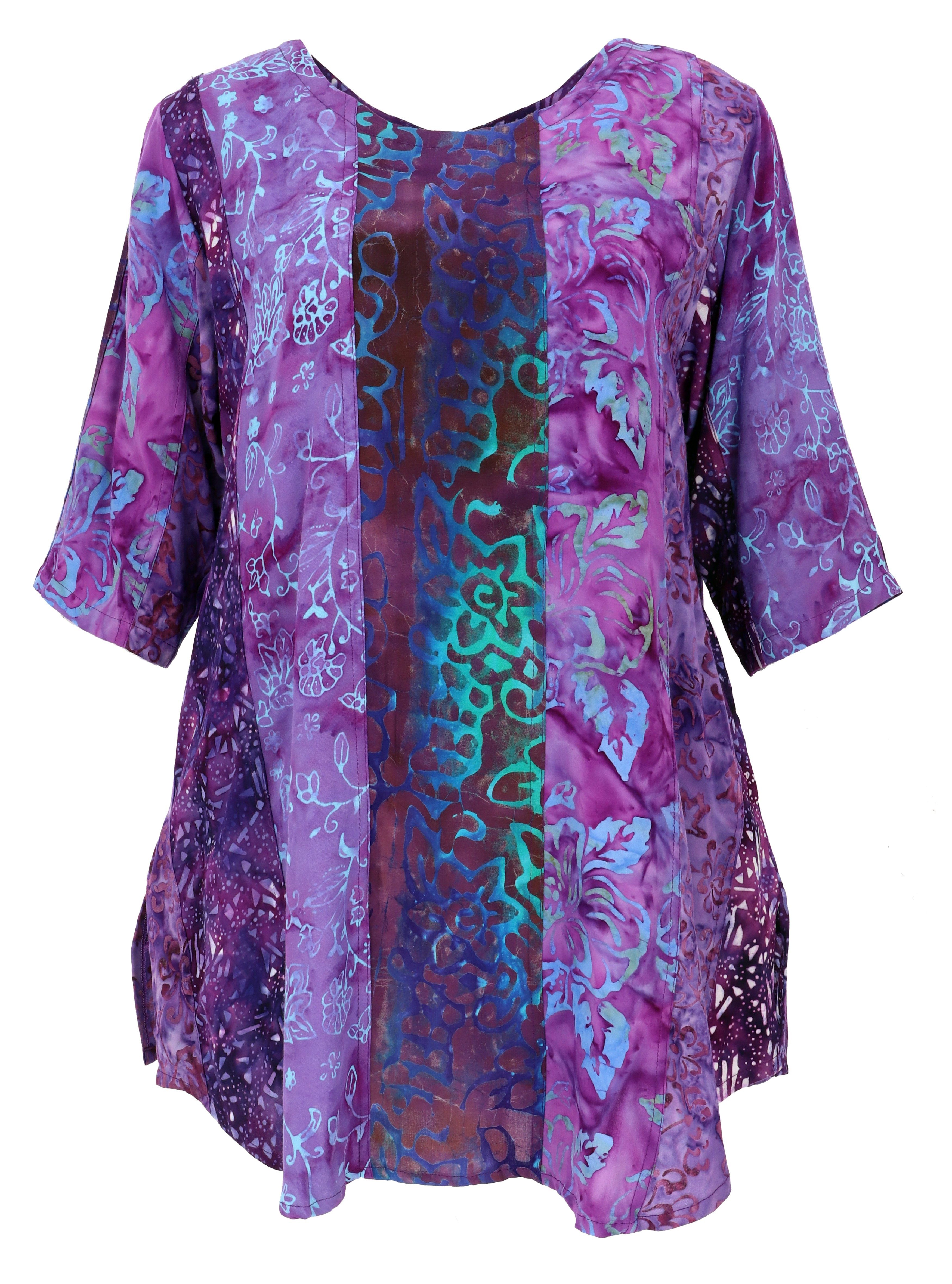 Guru-Shop Longbluse Lockere Patchwork Boho Bluse mit.. alternative Bekleidung