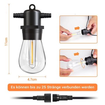 Elegear Lichterkette Außen S14 Glühbirnen Lichterkette, Outdoor Weihnachten Deko, 15-flammig, Retro für Balkon/Garten/Camping/Ostern