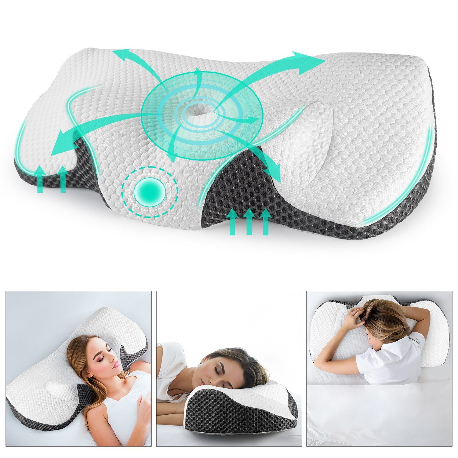 Esun Kopfkissen Nackenstützkissen, Kopfkissen Memory Foam, Kissen Seitenschläferkissen, Füllung: Rückstellschaum, Rückenschlafer, Bauchschlafer, Seitenschlafer, Set, Kissen, Pillow Kissen für Seiten, Rücken & Bauchschläfer