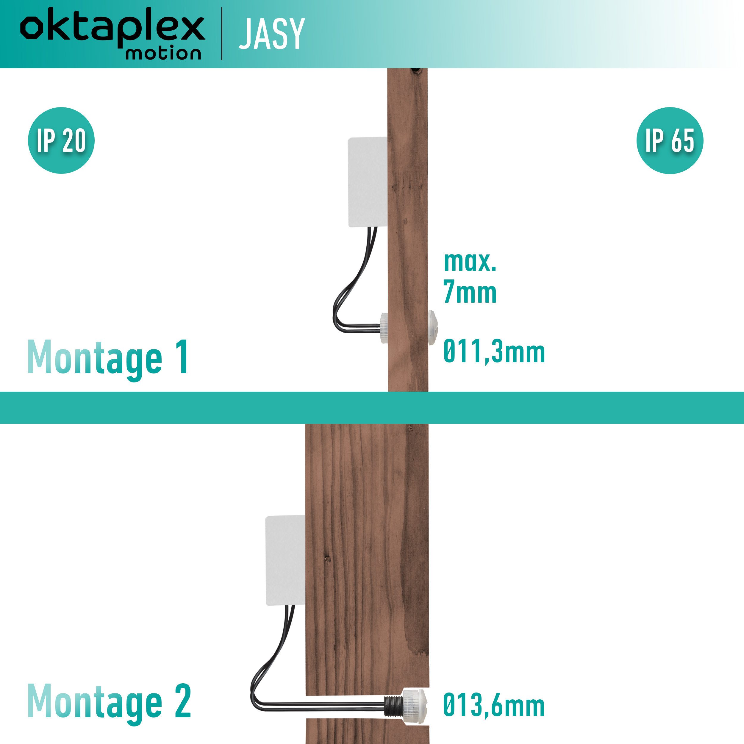 Oktaplex motion Dämmerungsschalter Oktaplex Jasy Dämmerungsschalter Einbausensor IP20/IP65 weiß, (1-St), Einbausensor weiß Lichtsensor IP65