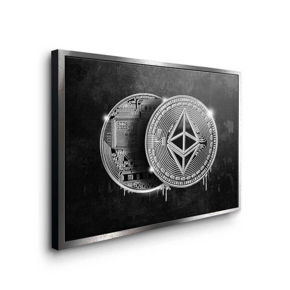 - Rahmen - DOTCOMCANVAS® Premium Motivation goldener Ethereum Crypto Coin Leinwandbild, - Trading Leinwandbild -