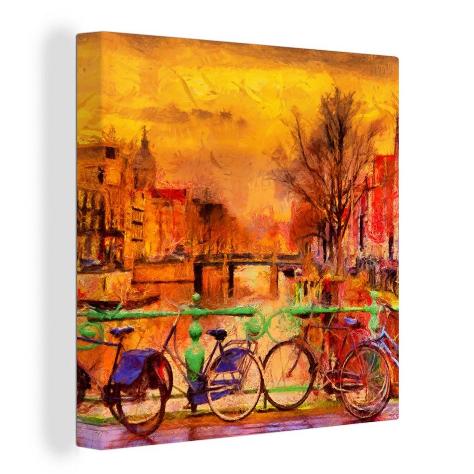 OneMillionCanvasses® Gemälde Gemälde - Fahrrad - Amsterdam - Gracht - Öl, (1  St), Leinwand Bilder für Wohnzimmer Schlafzimmer