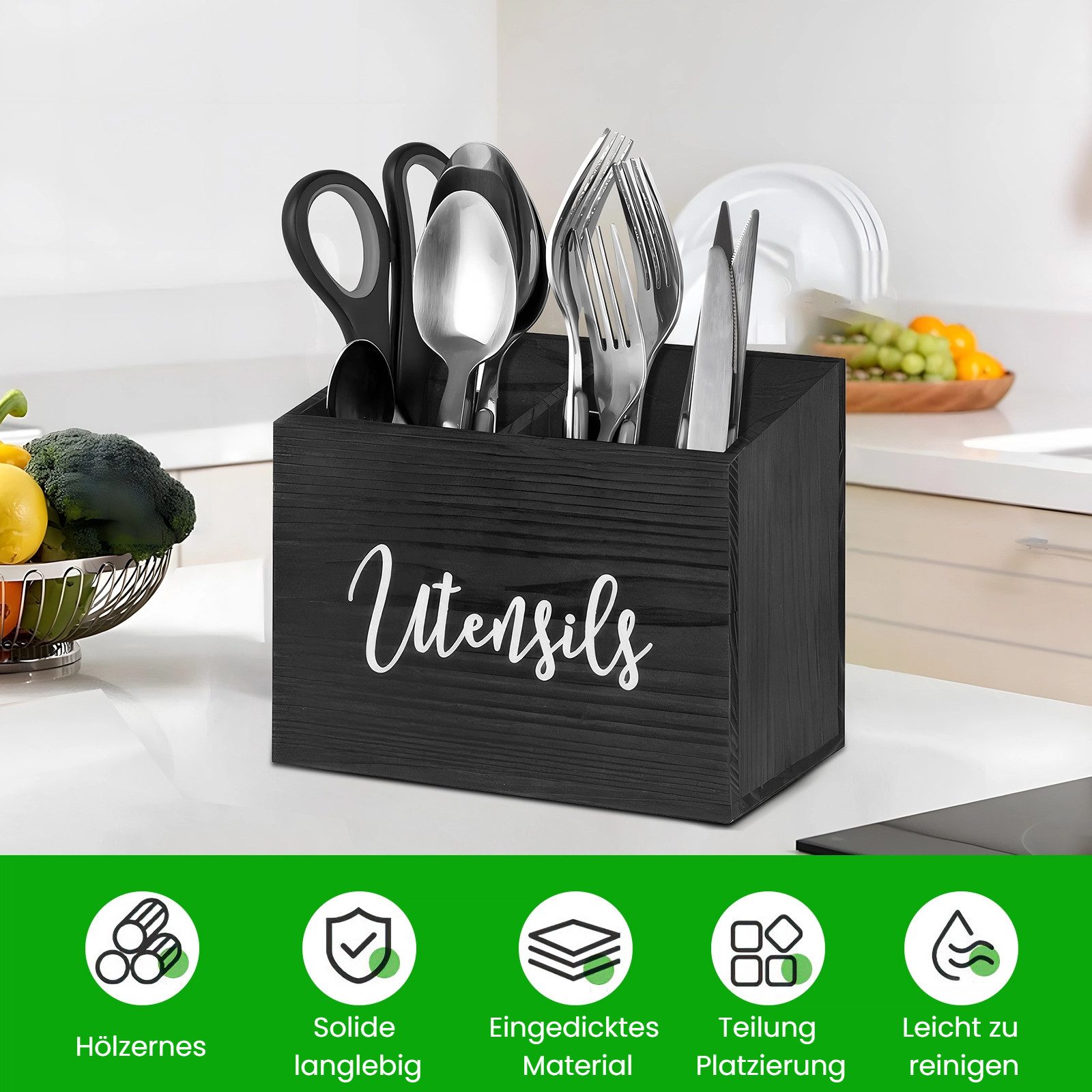 BlingBin Besteckhalter Holz-Utensilienhalter Utensil Organizer Utensilien, günstig online kaufen
