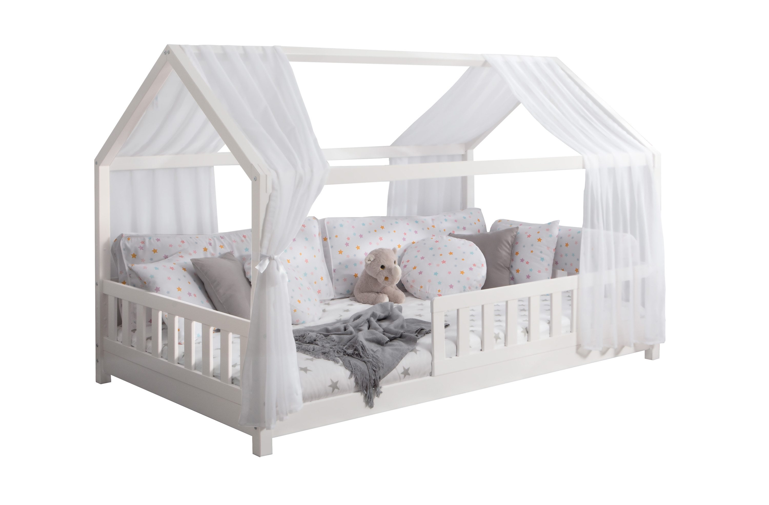 Ticaa Betthimmel Tüll-Set für Hausbett "Kay" weiß