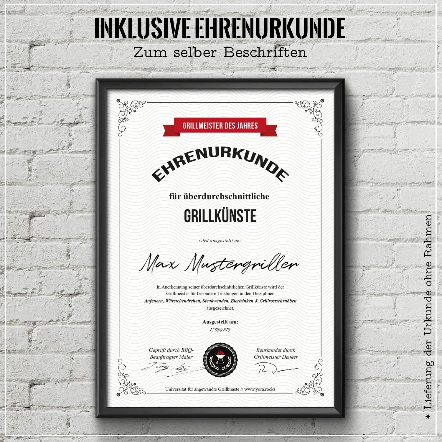 YORA Grillschürze für Männer lustig, (Set, 2-tlg., Grillschürze + personalisierbarer Urkunde), das perfekte Geschenk für alle Männer, die Grillen lieben – Bild 4 von 5