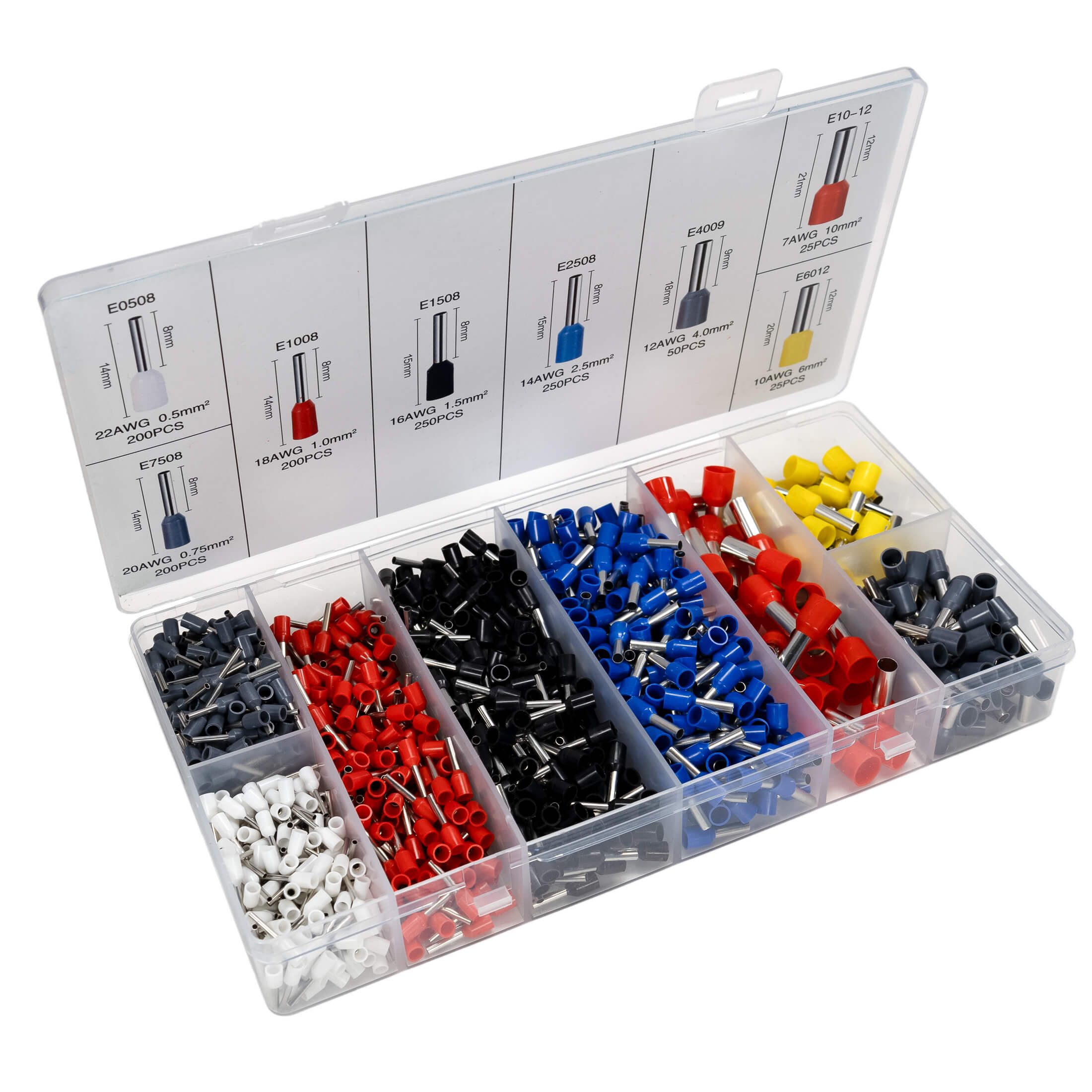Beast Aderendhülsen Aderendhülsen Set isoliert 0,5-10mm Elektro Endhülsen Sortiment, 1200-tlg., für 0,5mm² bis 10mm² Kabel