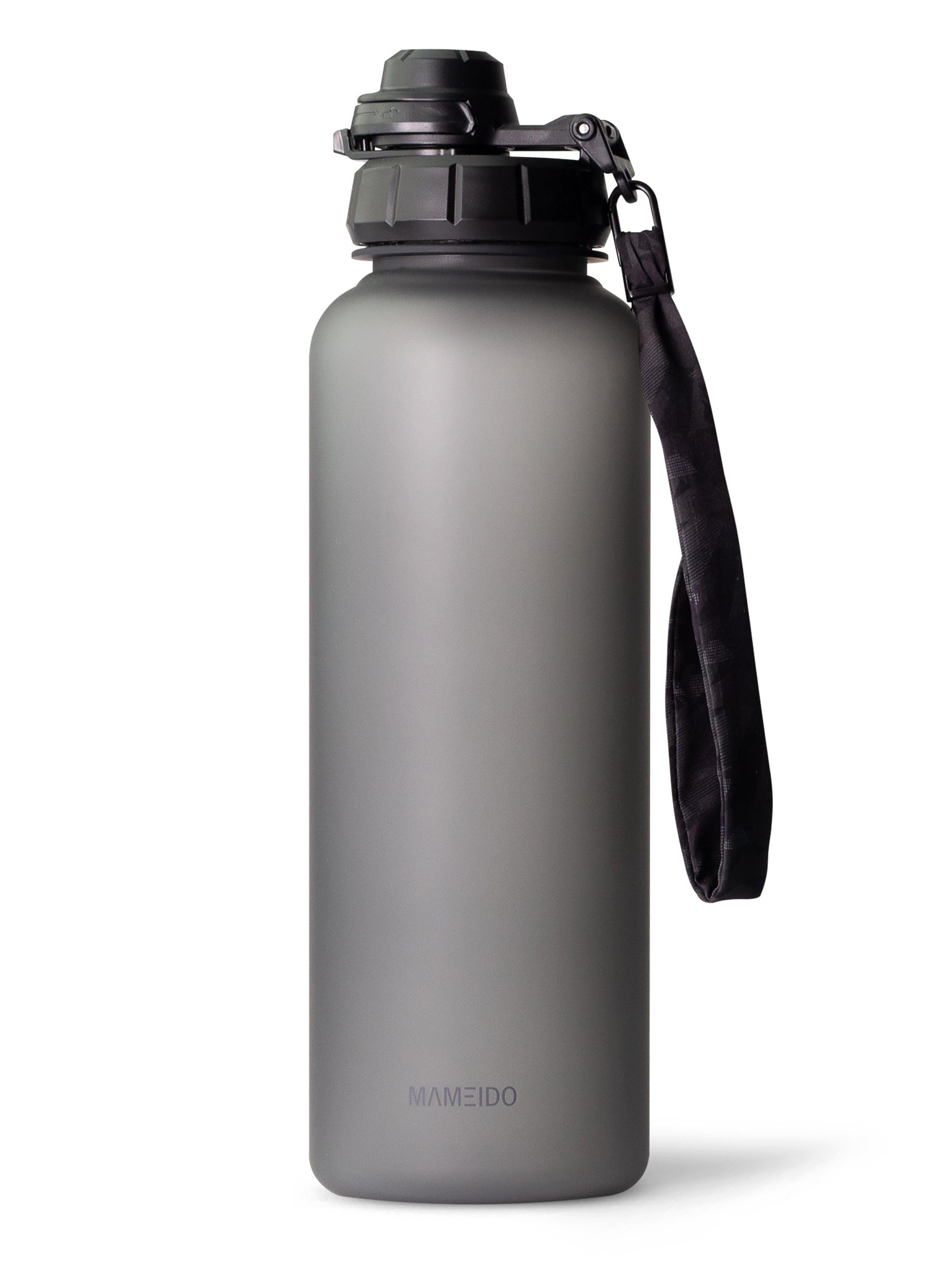 MAMEIDO Trinkflasche, mit 2-in-1 Deckel, Zeitmarkierung, Handschlaufe in 0,5l, 1l, 1,5l & 2l