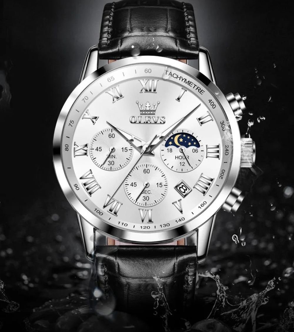 OLEVS Quarzuhr Herrenuhr Olevs Chronograph mit Tag-Nacht Anzeige & Lederband