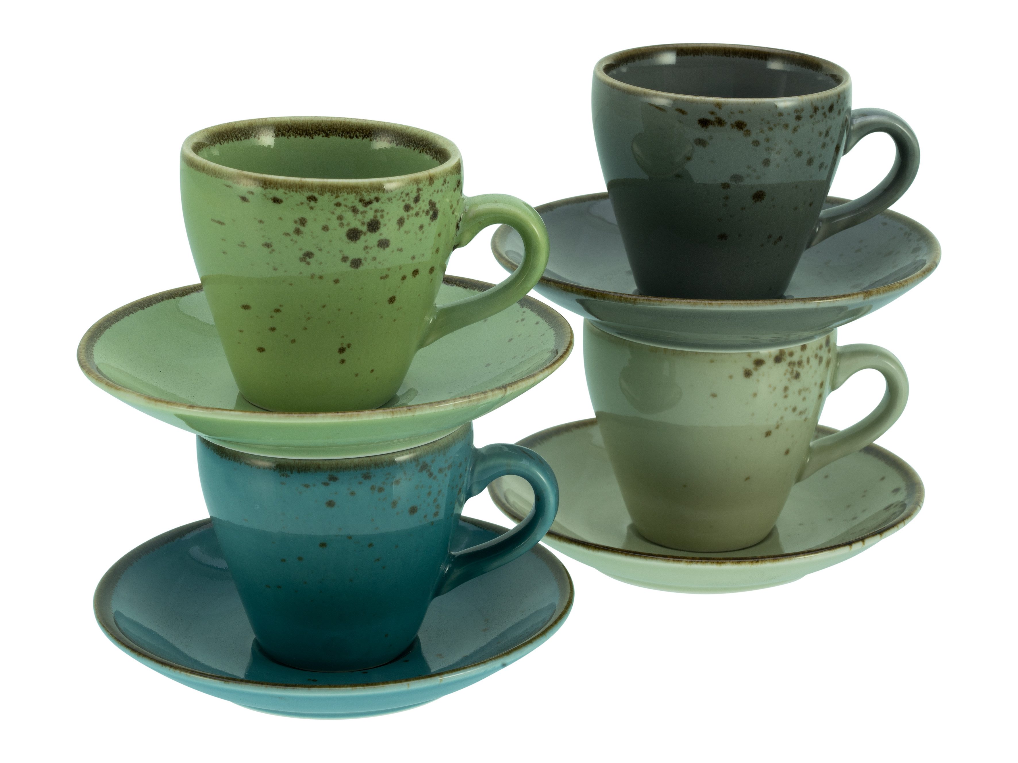 CreaTable Espressotasse Kaffeetasse NATURE COLLECTION, 8-tlg., Steinzeug, Чашки Set, naturfarben mit Sprenkel, 4 Чашки, 4 Untertassen