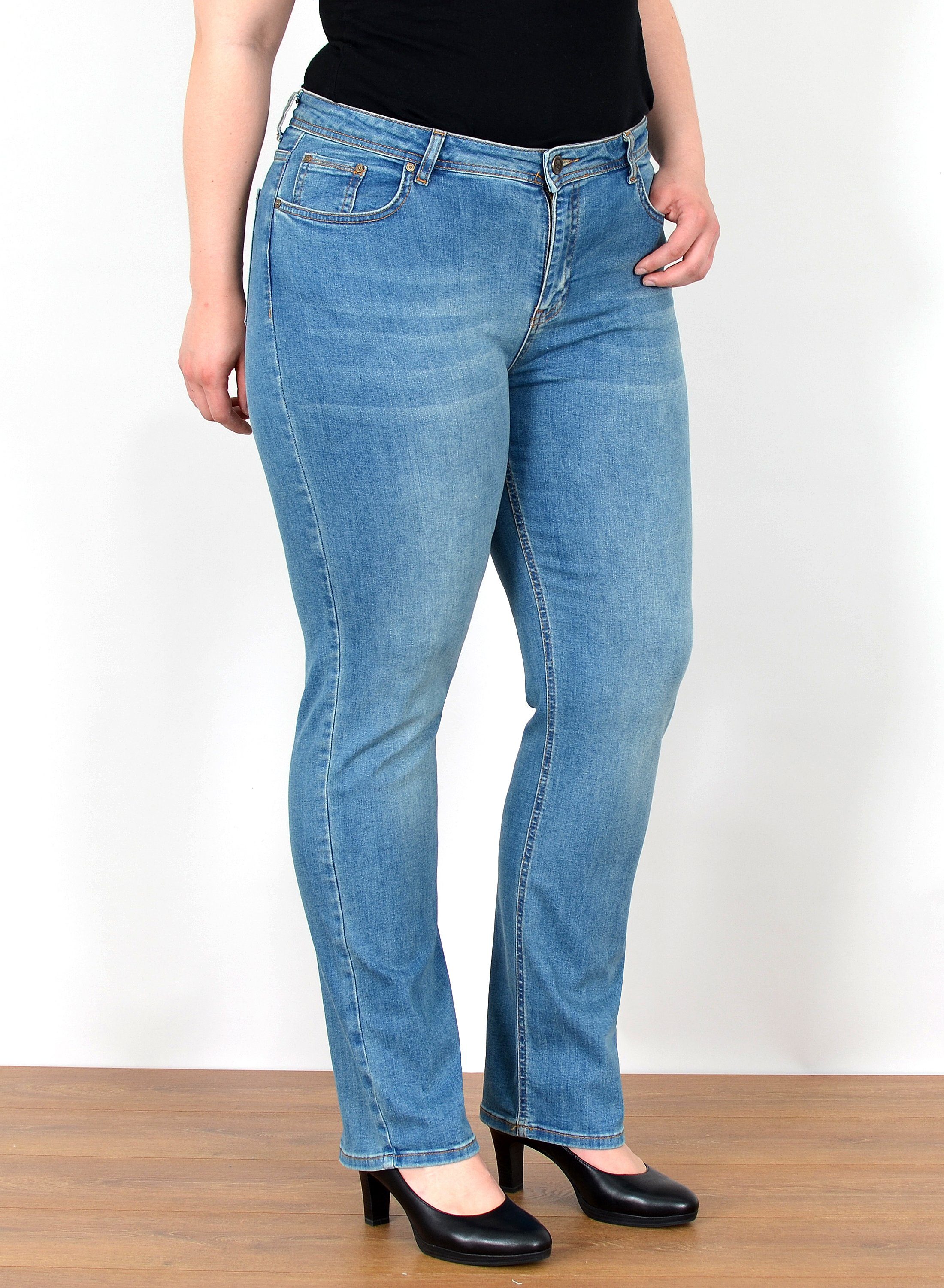 ESRA Straight-Jeans FG4 Straight Jeans Damen High Waist Jeans Stretch Übergröße Plus Size